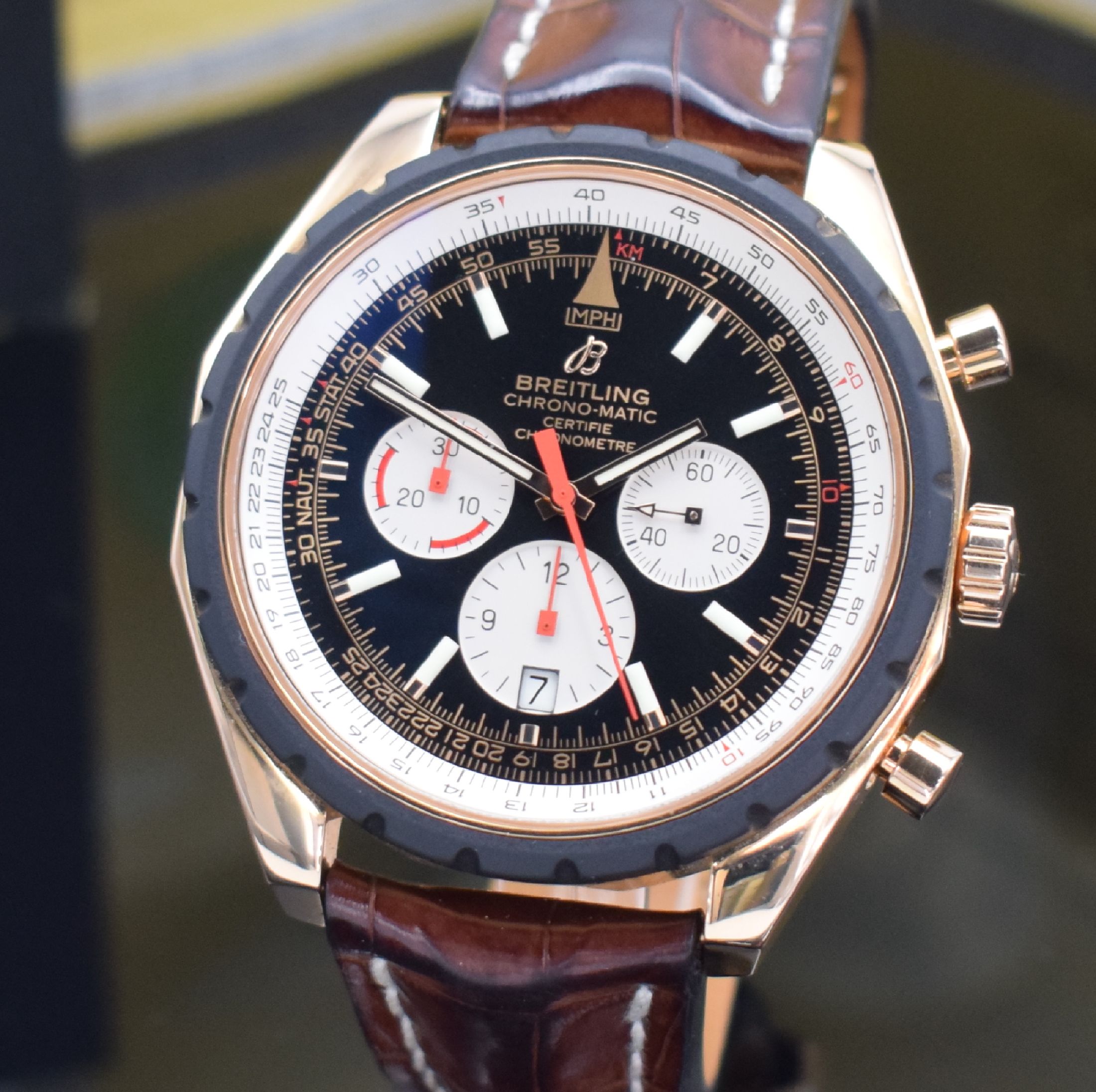 Detail b: BREITLING auf 500 Stück limitierter Armbandchronograph Chrono-Matic 49 in Roségold 750/000 Referenz R14360, Schweiz um 2017, orig. Lederband m. ...