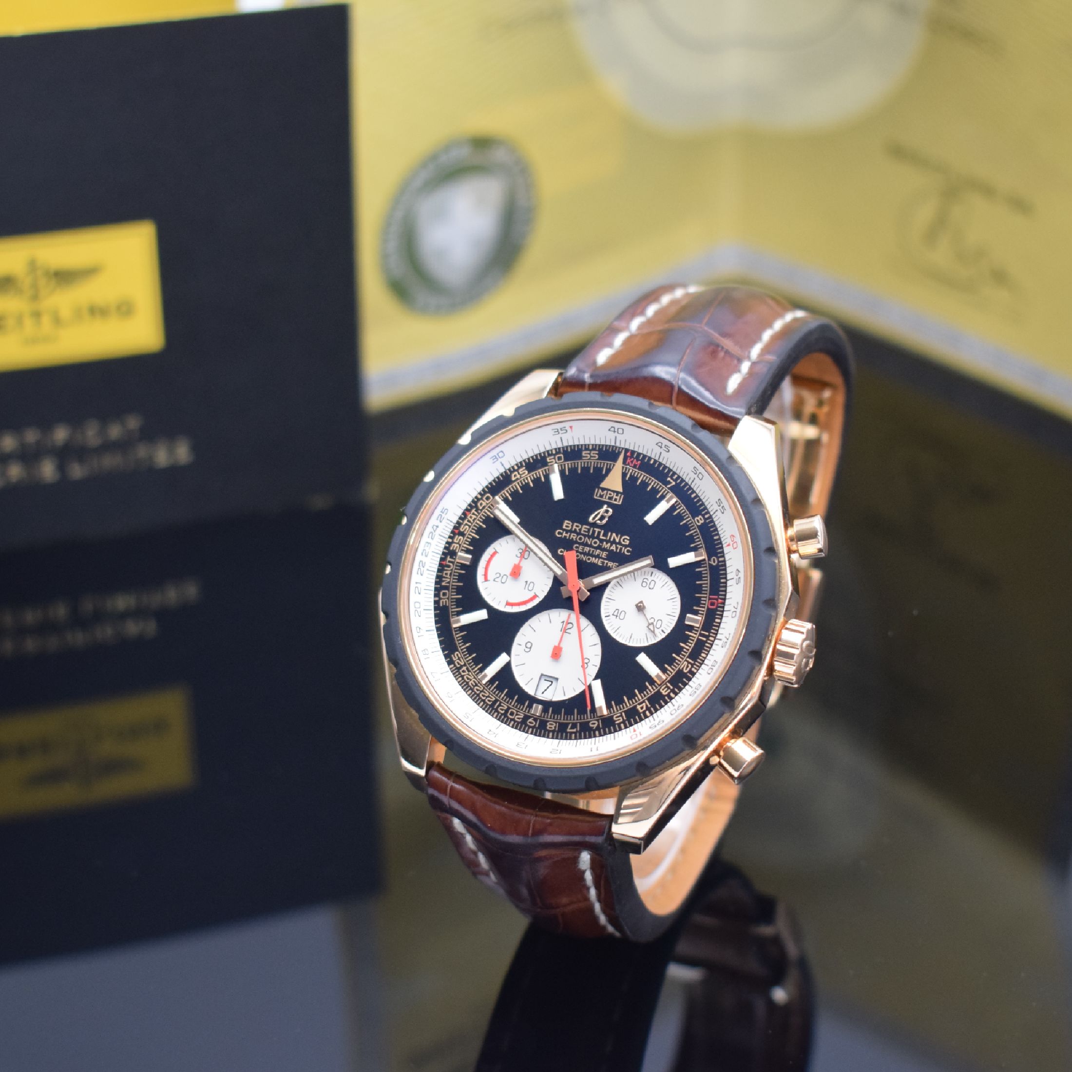 Detail c: BREITLING auf 500 Stück limitierter Armbandchronograph Chrono-Matic 49 in Roségold 750/000 Referenz R14360, Schweiz um 2017, orig. Lederband m. ...