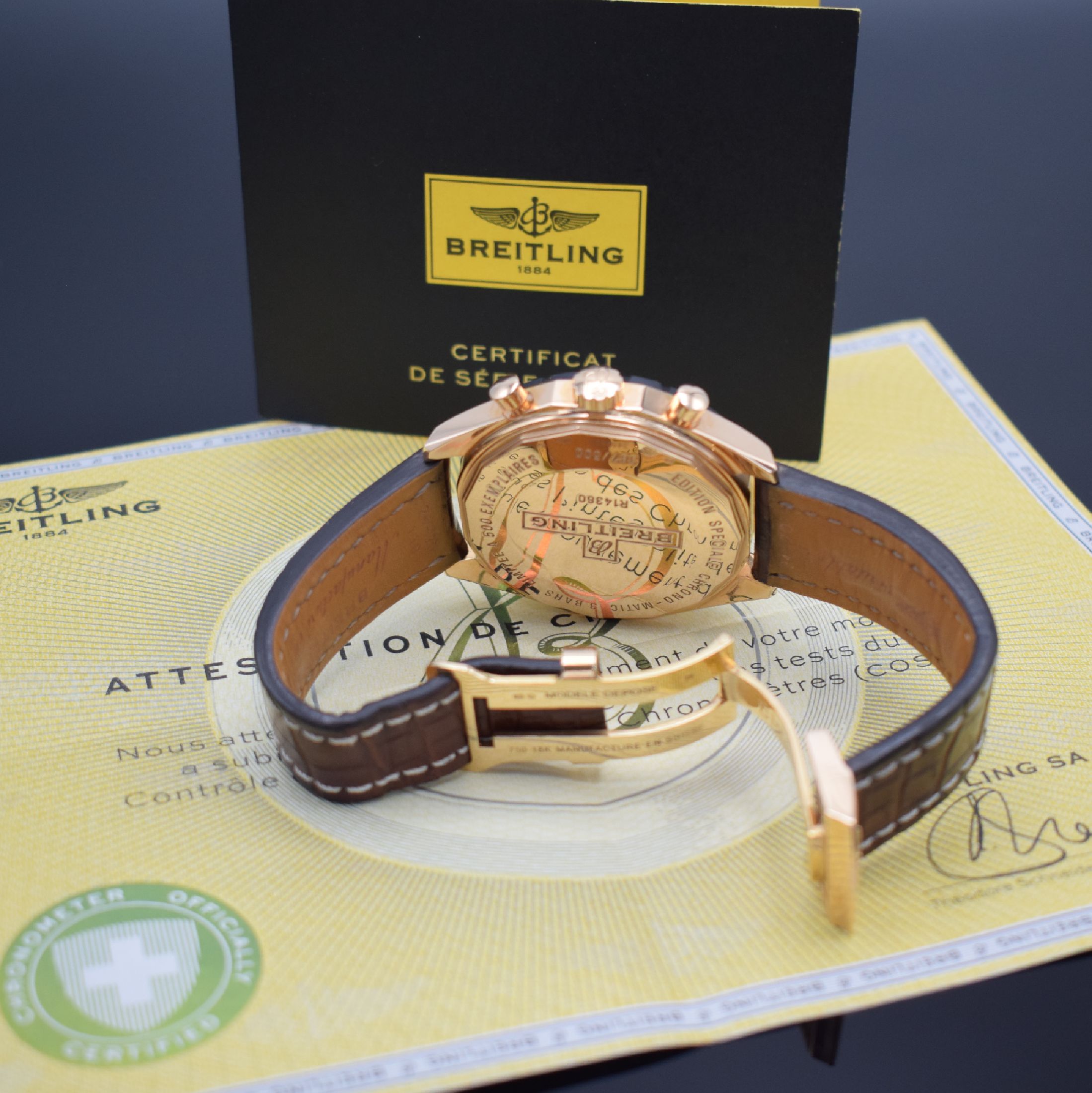 Detail g: BREITLING auf 500 Stück limitierter Armbandchronograph Chrono-Matic 49 in Roségold 750/000 Referenz R14360, Schweiz um 2017, orig. Lederband m. ...
