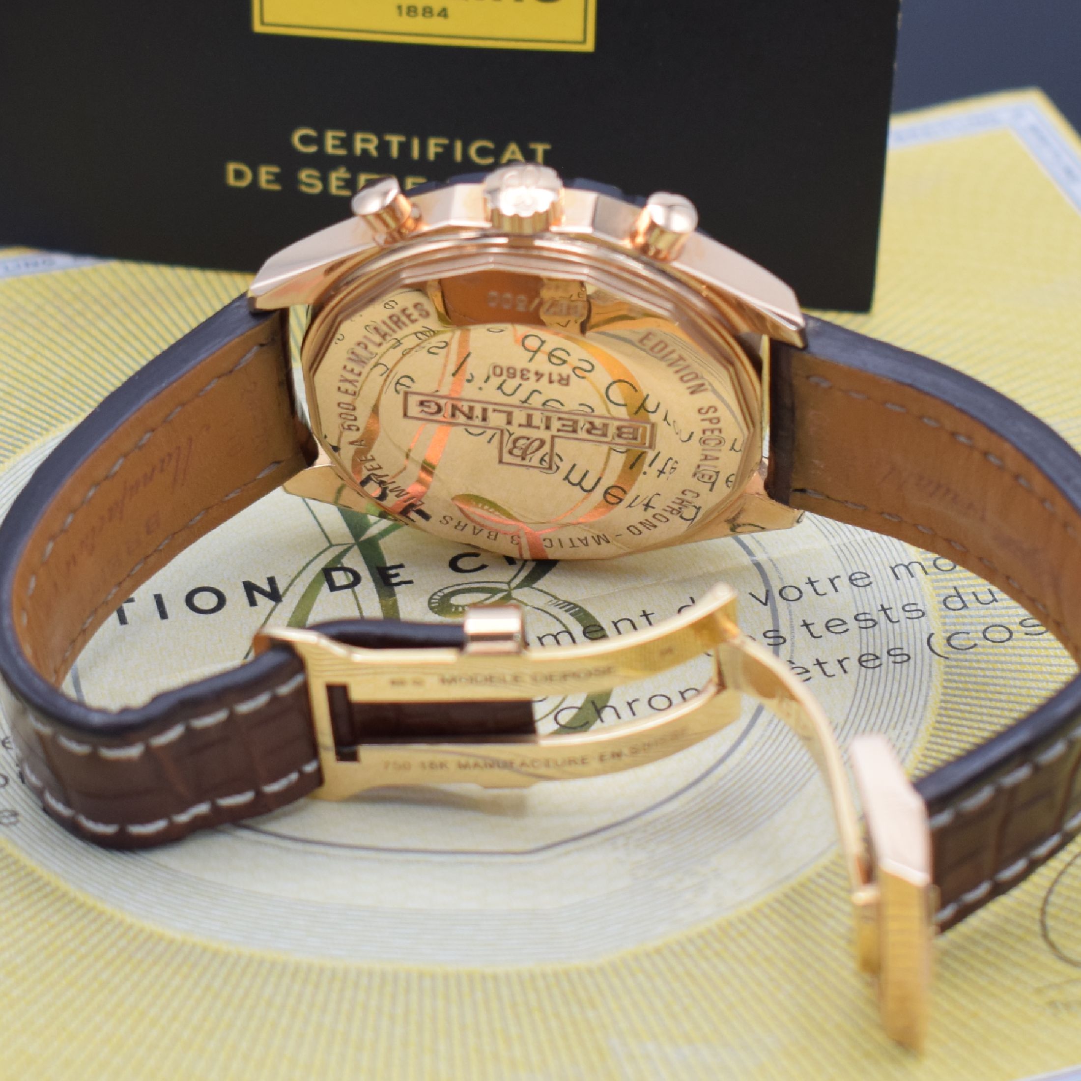 Detail h: BREITLING auf 500 Stück limitierter Armbandchronograph Chrono-Matic 49 in Roségold 750/000 Referenz R14360, Schweiz um 2017, orig. Lederband m. ...
