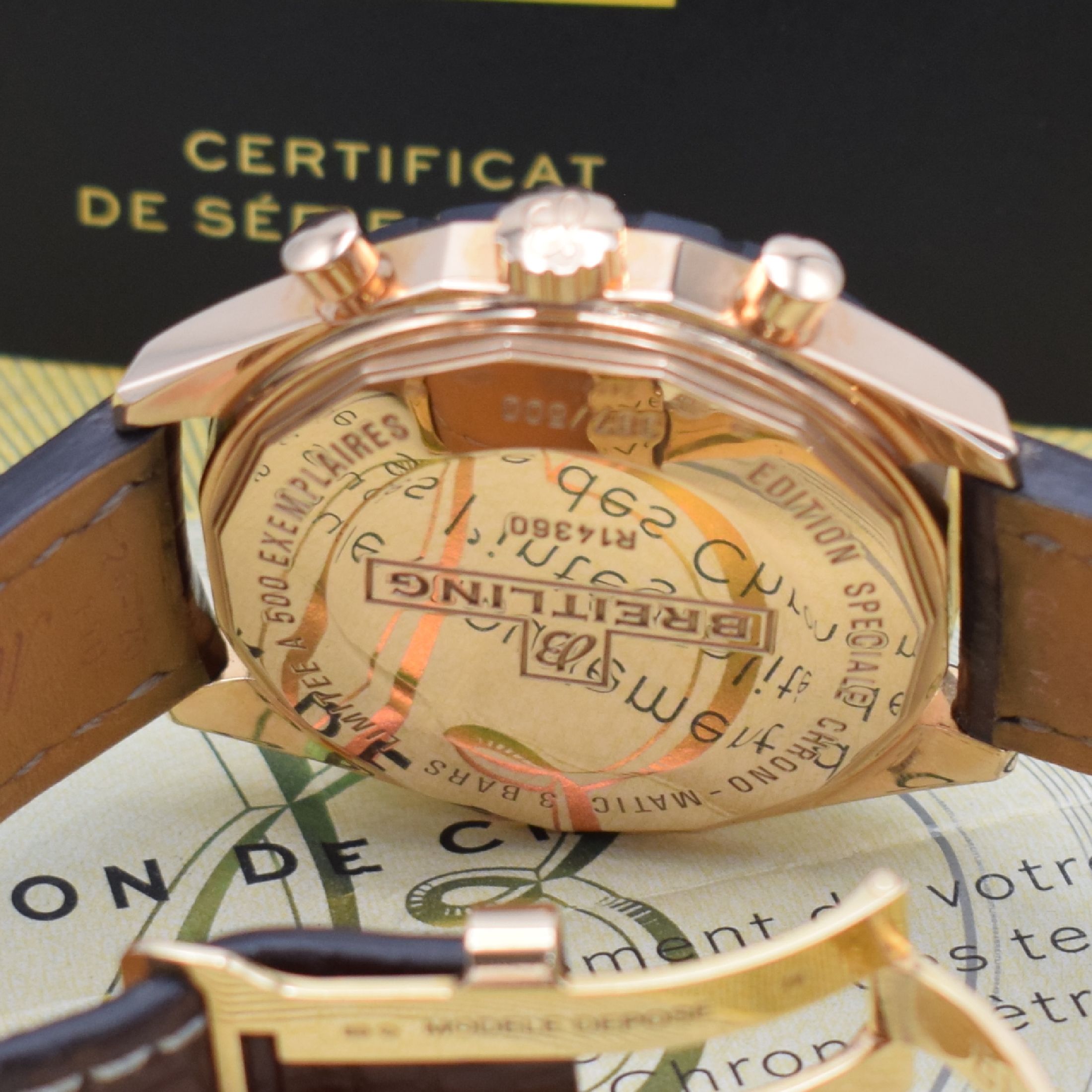 Detail i: BREITLING auf 500 Stück limitierter Armbandchronograph Chrono-Matic 49 in Roségold 750/000 Referenz R14360, Schweiz um 2017, orig. Lederband m. ...