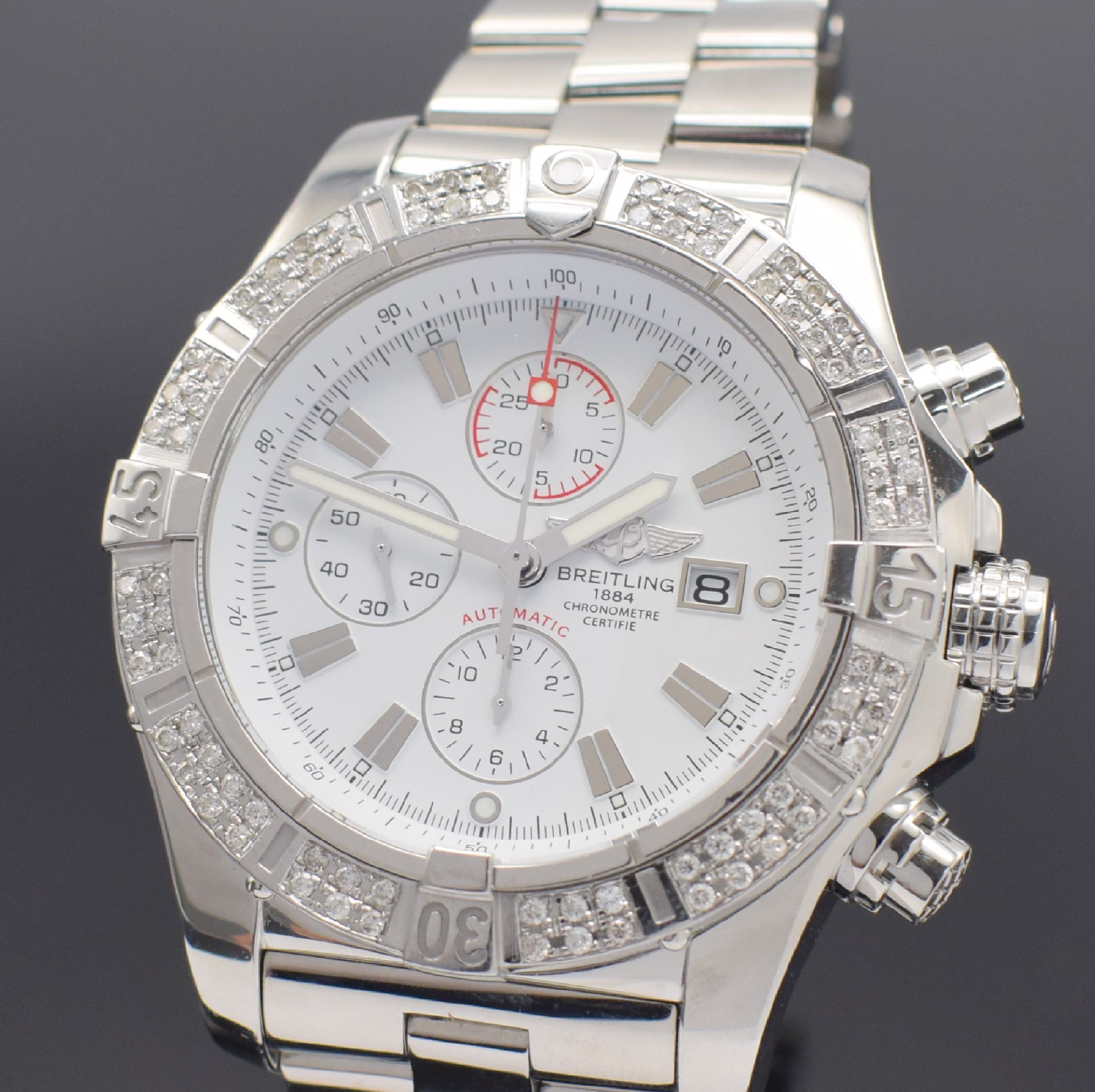 Detail a: BREITLING Armbandchronometer mit Chronograph Super Avenger Referenz A13370, Automatik, Edelstahlgeh. inkl. Gliederband m. Faltschl., Boden & Krone ...