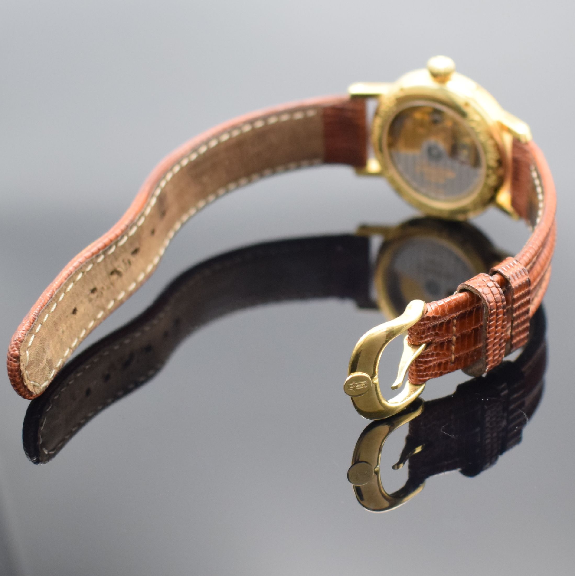 Detail b: GLASHÜTTE ORIGINAL auf 999 Stück limitierte Herrenarmbanduhr in GG 750/000, Automatik, Deutschland um 1993, beids. vergl., Boden aufgedr., orig. ...