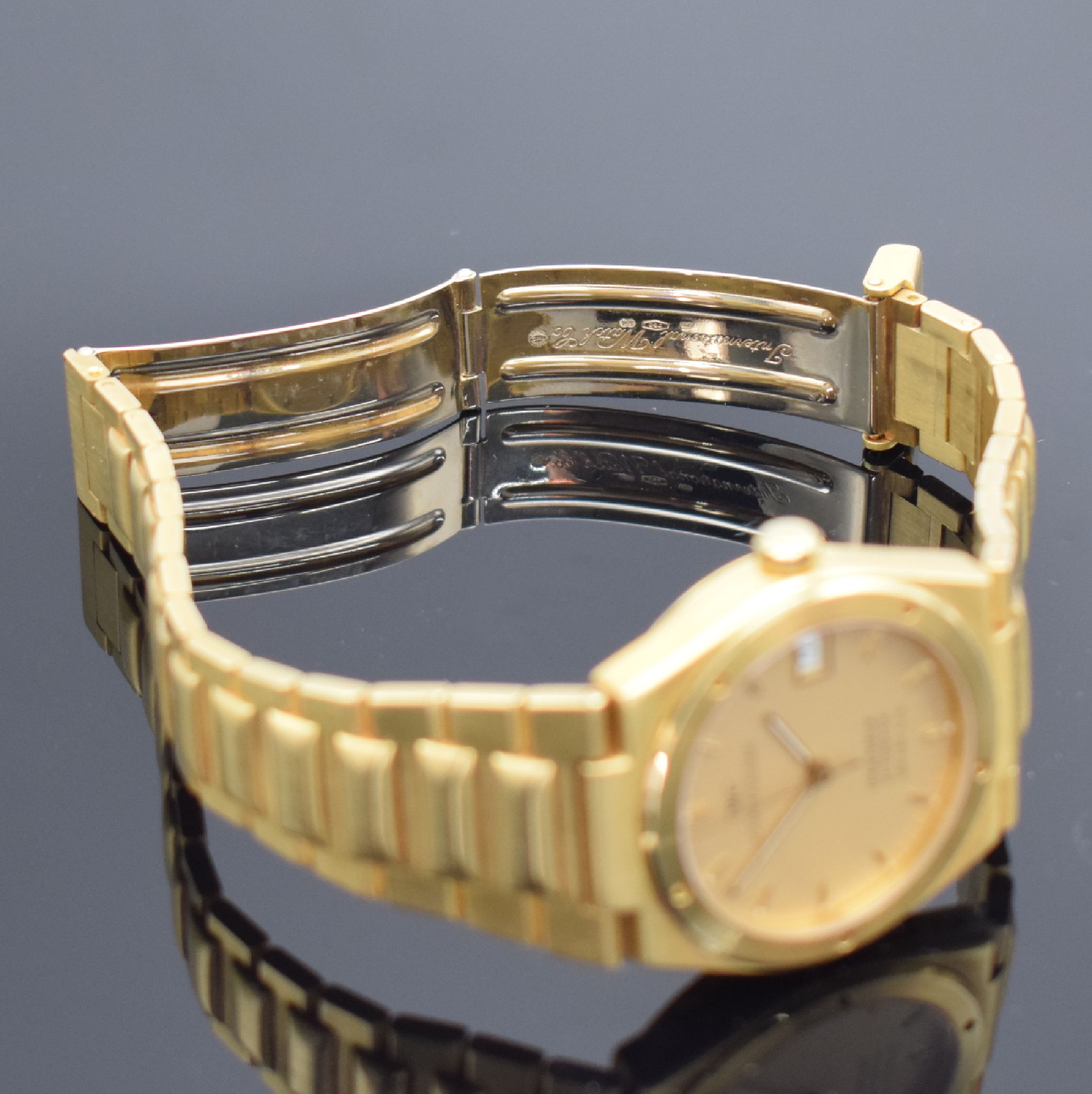 Detail g: IWC Ingenieur SL 500.000 A/m seltene Herrenarmbanduhr in GG 750/000 Referenz 9238, Schweiz um 1992, Automatik, massives Geh. inkl. Gliederband m. ...