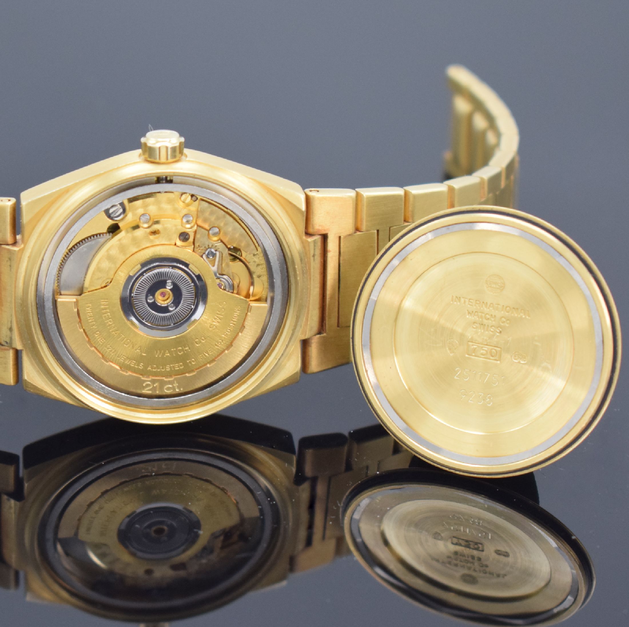 Detail k: IWC Ingenieur SL 500.000 A/m seltene Herrenarmbanduhr in GG 750/000 Referenz 9238, Schweiz um 1992, Automatik, massives Geh. inkl. Gliederband m. ...