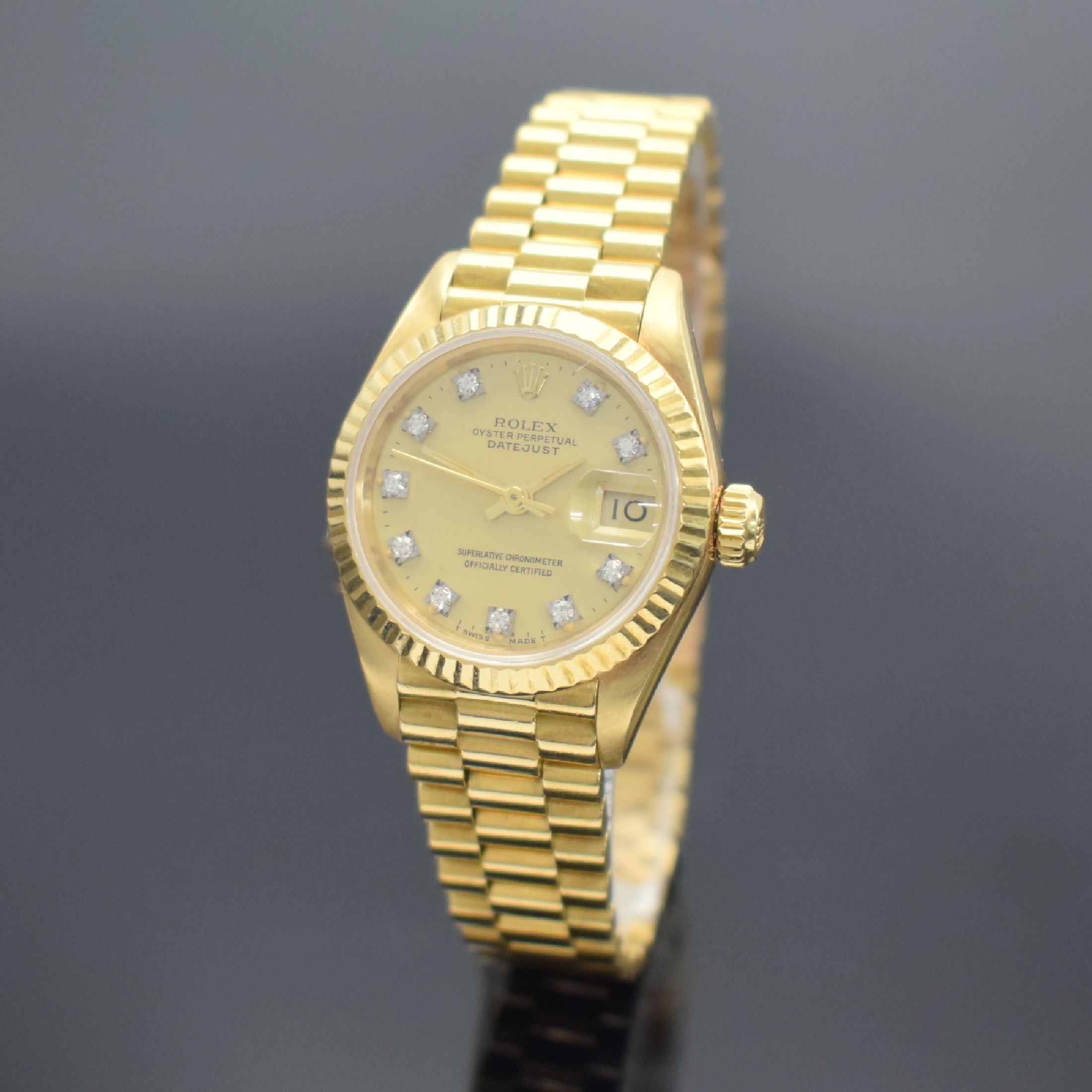 ROLEX Damenarmbanduhr Oyster Perpetual Datejust Referenz 69178, Automatik, Schweiz um 1985, Chronometer der Superlative in GG 750/000 inkl. ...