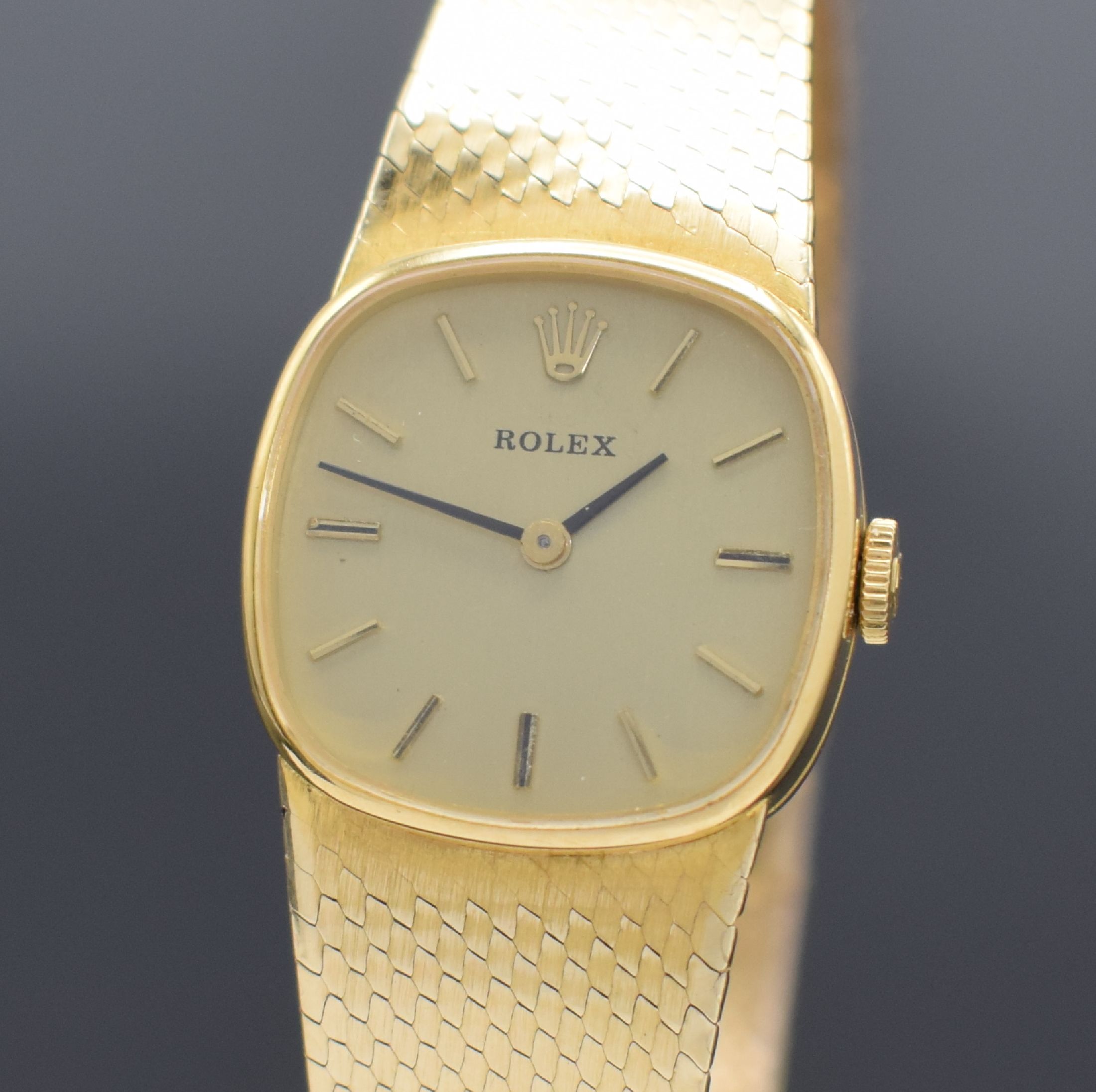 Detail a: ROLEX Damenarmbanduhr in GG 750/000, Handaufzug, Schweiz um 1966, neutrales GG 750/000 Milanaiseband, Boden aufgedr., gold. Zifferbl. m. aufgel. ...