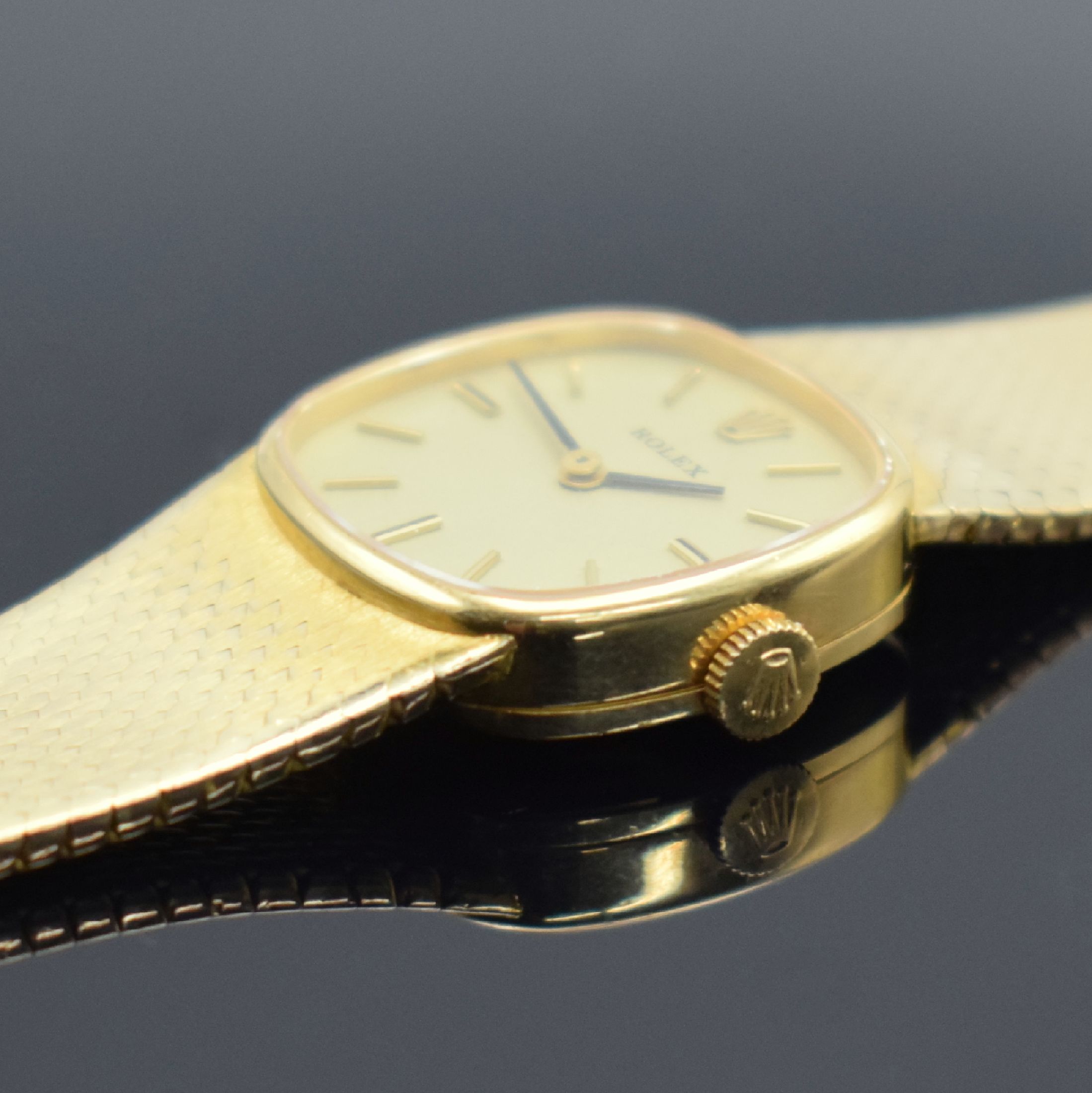 Detail c: ROLEX Damenarmbanduhr in GG 750/000, Handaufzug, Schweiz um 1966, neutrales GG 750/000 Milanaiseband, Boden aufgedr., gold. Zifferbl. m. aufgel. ...