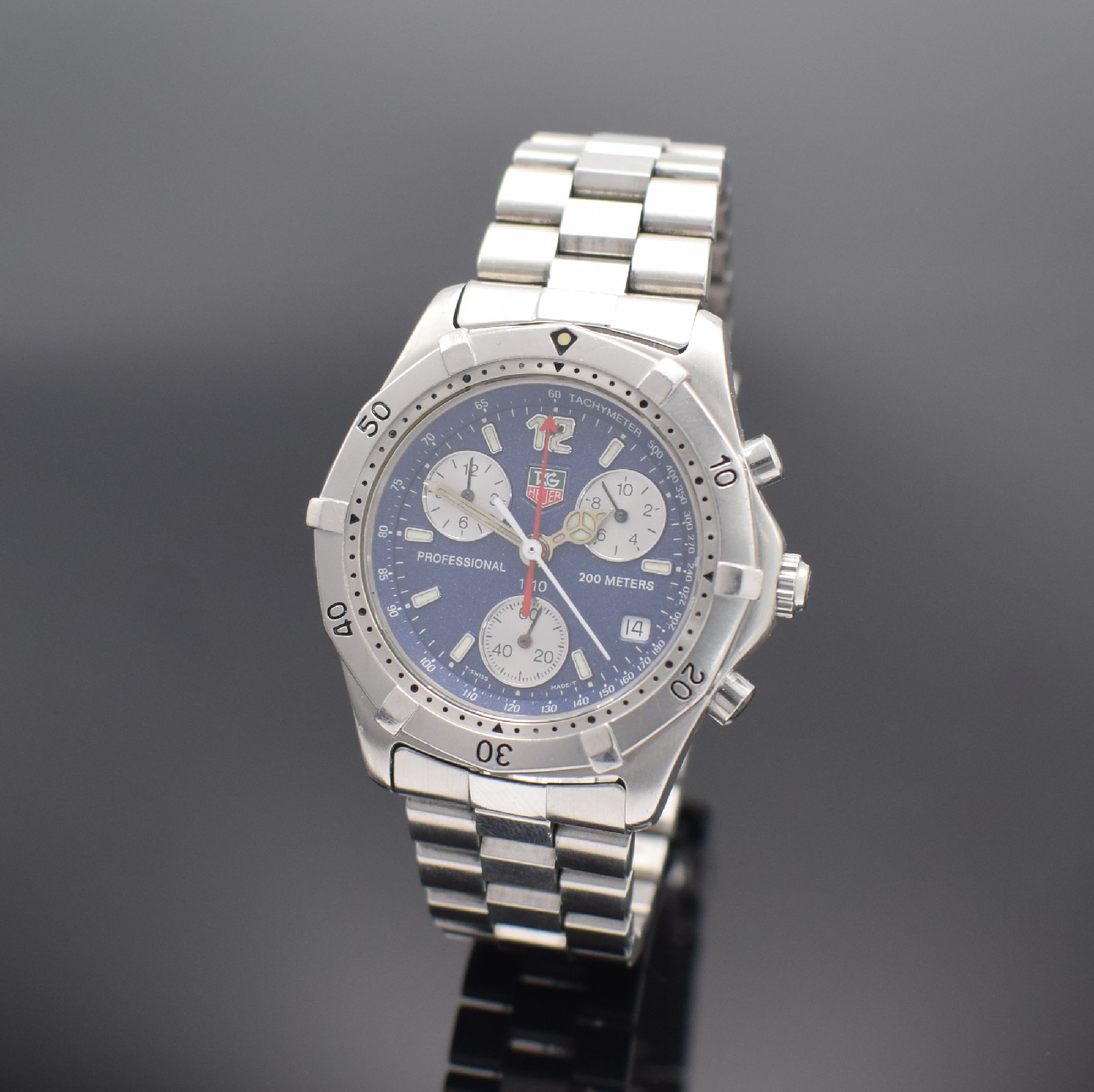 TAG HEUER Professional Armbandchronograph in Stahl Referenz CK1112, Schweiz um 1998, Boden & Krone verschr., Gliederband m. Faltschl. & ...
