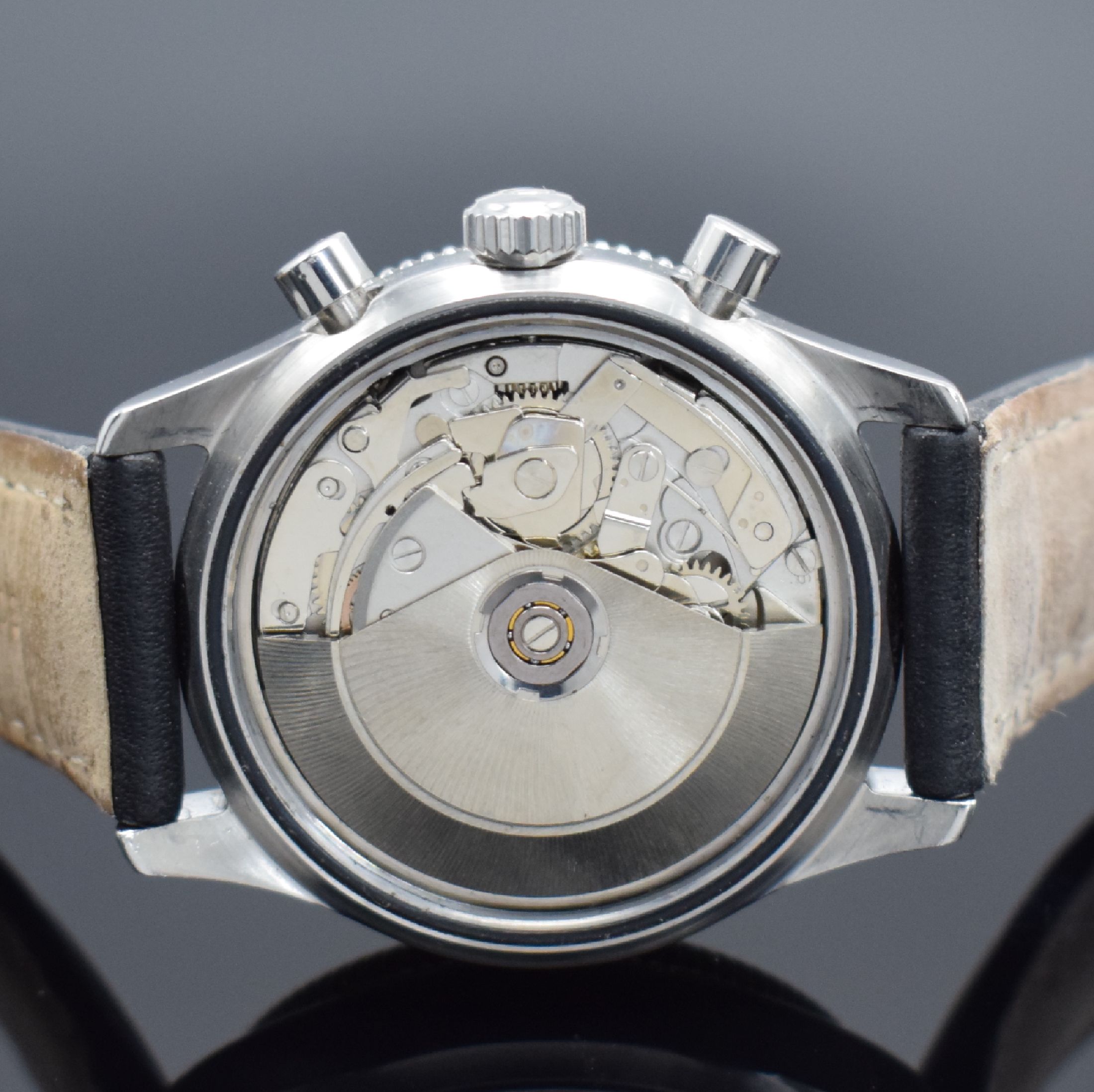 Detail d: DUFEAU SWISS AIR Armbandchronograph Airliner Referenz 323-67, Automatik, Schweiz um 2010, Edelstahlgeh. inkl. Lederband m. Faltschl., Boden & Krone ...