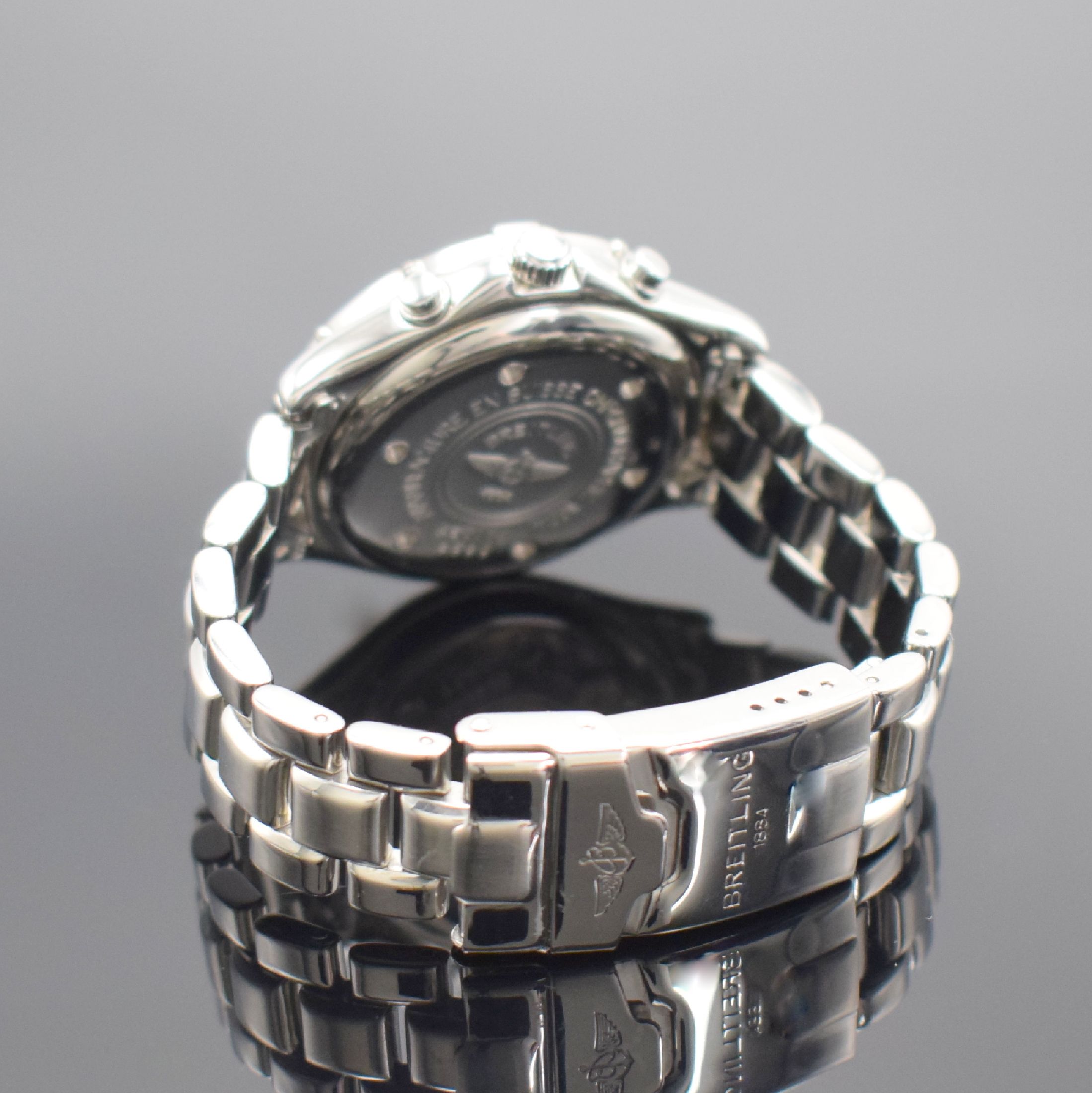 Detail b: BREITLING Armbandchronograph Serie Colt Referenz A53035, Schweiz um 1995, quarz, Edelstahlgeh. inkl. orig. Gliederband m. Faltschl., schwarzes ...
