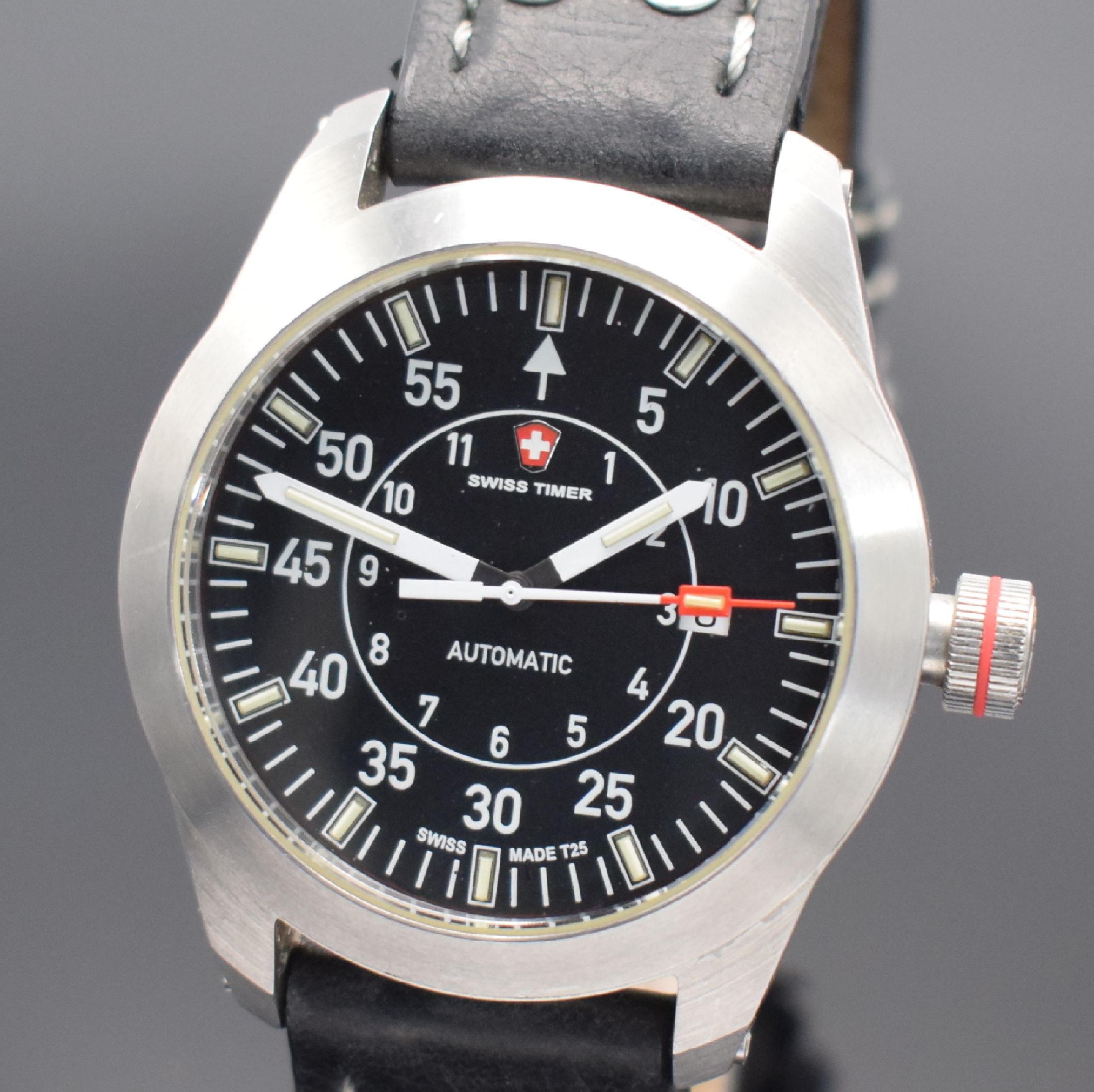 Detail a: SWISS TIMER auf 500 Stück limitierte Armbanduhr Referenz 328.65, Automatik, Schweiz um 2015, Edelstahlgeh. inkl. Lederbandm. Dornschl., beids. ...