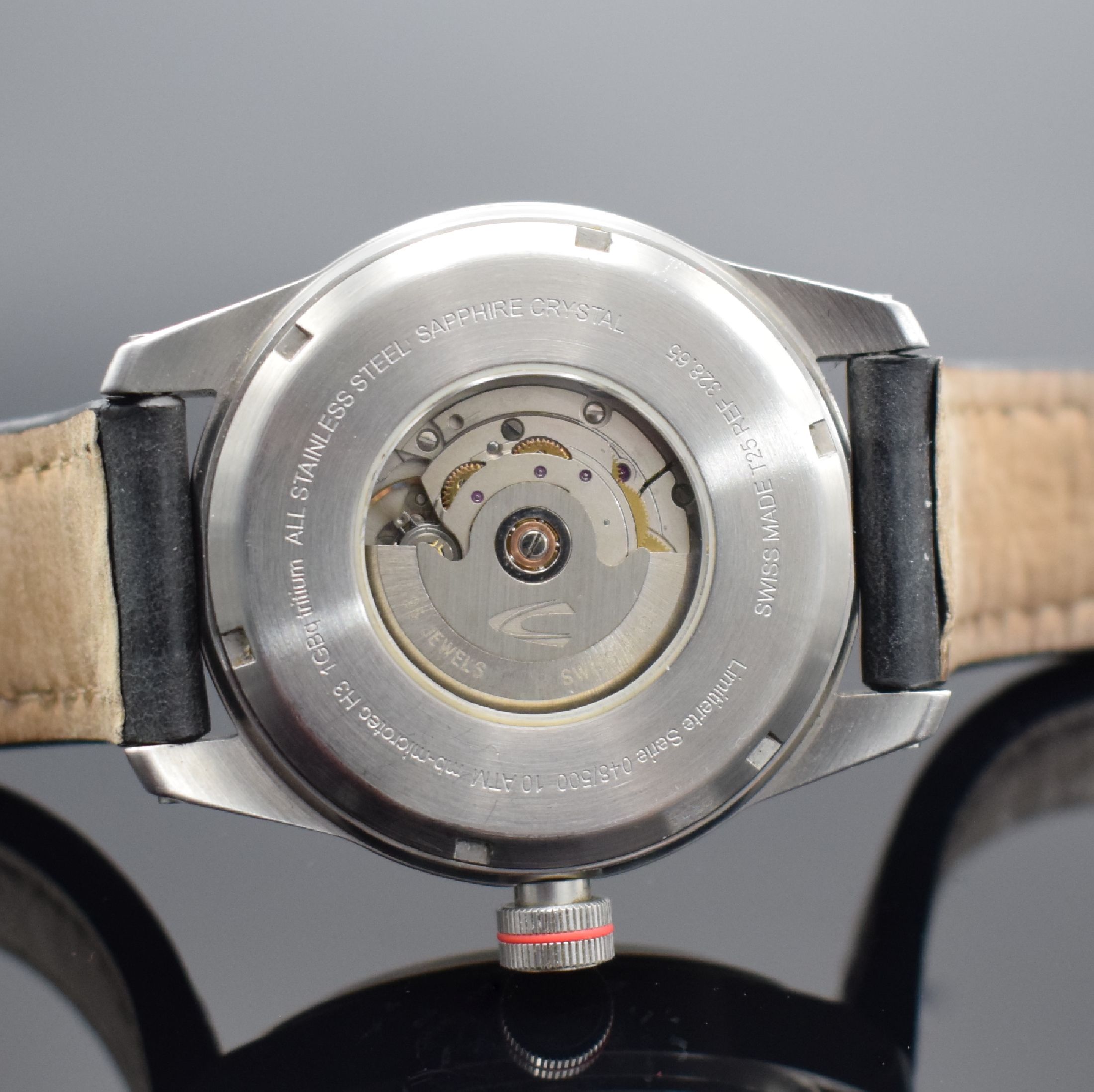 Detail d: SWISS TIMER auf 500 Stück limitierte Armbanduhr Referenz 328.65, Automatik, Schweiz um 2015, Edelstahlgeh. inkl. Lederbandm. Dornschl., beids. ...