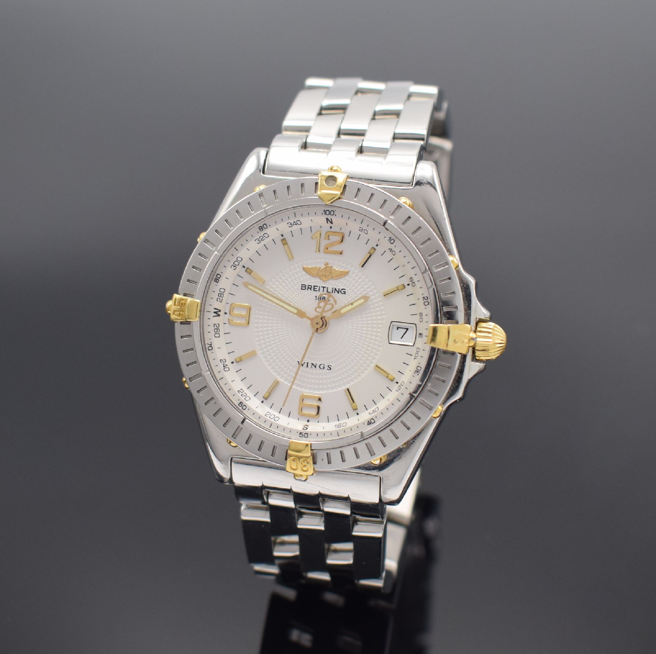 BREITLING Mediumarmbanduhr Modellserie Wings Referenz B10050,Schweiz um 1999, Automatik, Edelstahlgeh. inkl. Gliederband m. Faltschl., Krone & Reiter ...