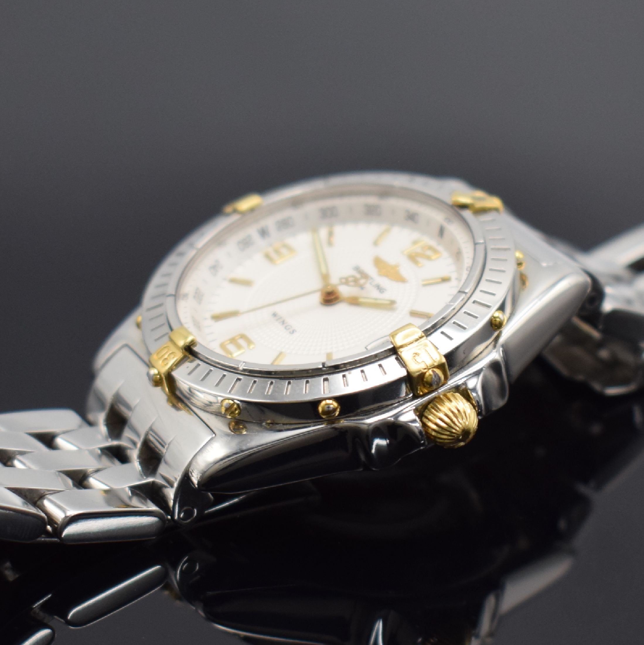 Detail c: BREITLING Mediumarmbanduhr Modellserie Wings Referenz B10050,Schweiz um 1999, Automatik, Edelstahlgeh. inkl. Gliederband m. Faltschl., Krone & Reiter ...