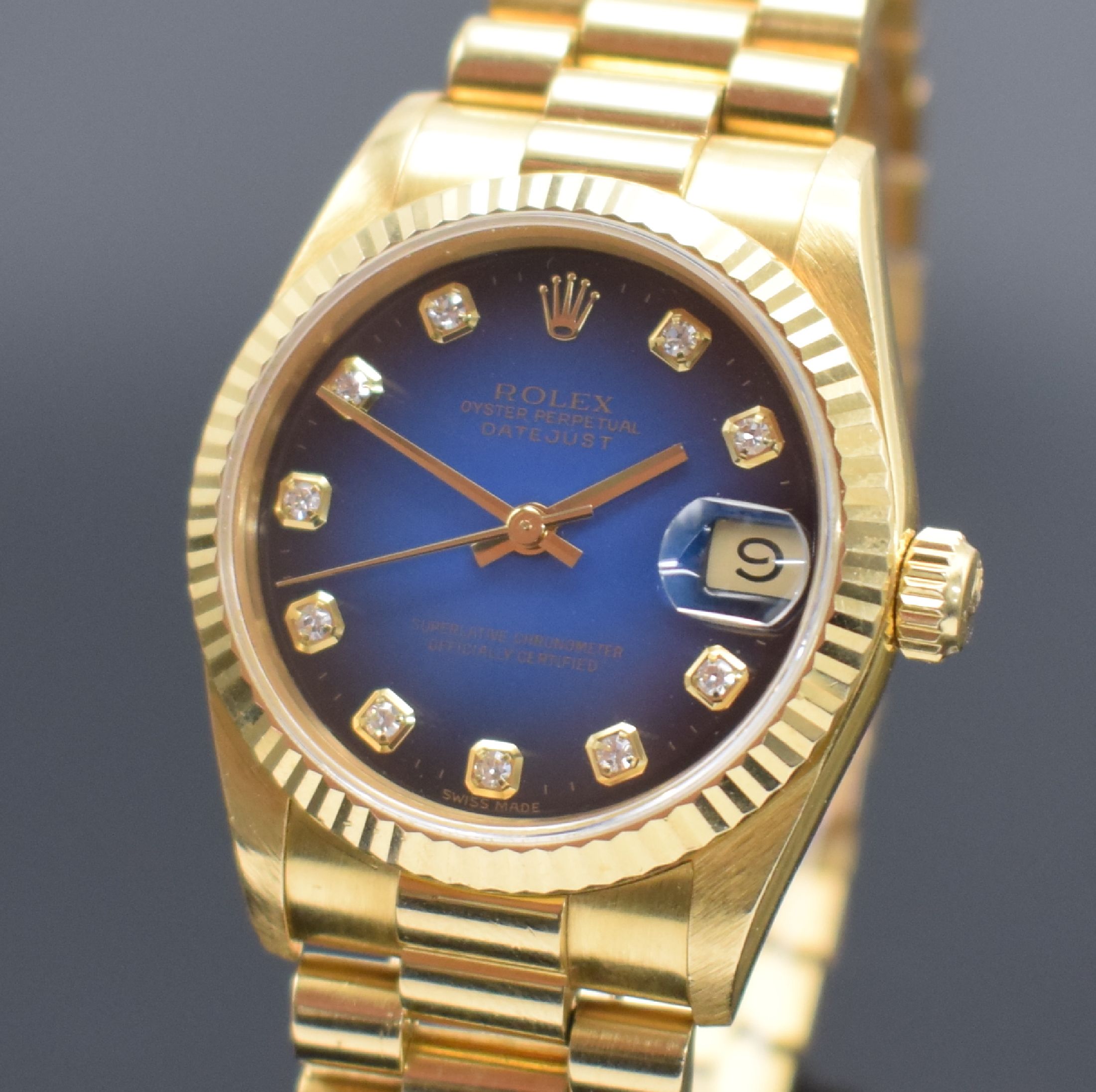 Detail a: ROLEX Mediumarmbanduhr Oyster Perpetual Datejust Referenz 69278 mit seltenem blauem "Vignette" Zifferblatt, Schweiz um 1996, Automatik, ...
