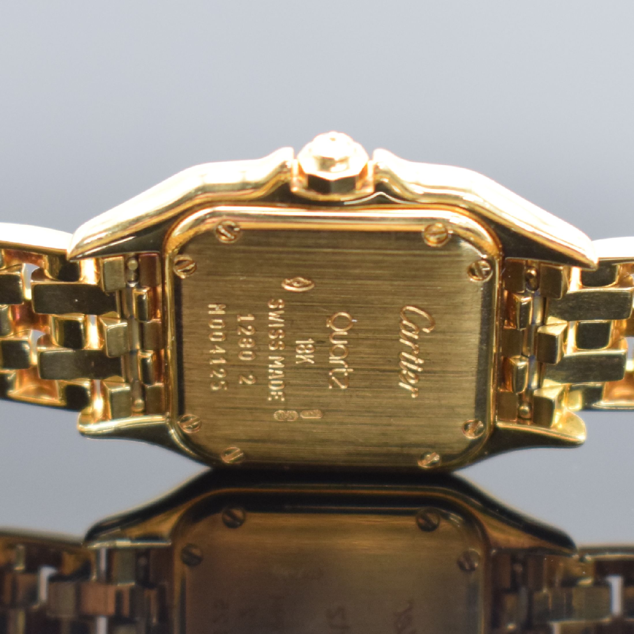 Detail c: CARTIER Damenarmbanduhr Panthere in GG 750/000 mit original Brillantbesatz Referenz 1280 2, Schweiz um 1997, Boden 8-fach verschr., Gliederband m. ...