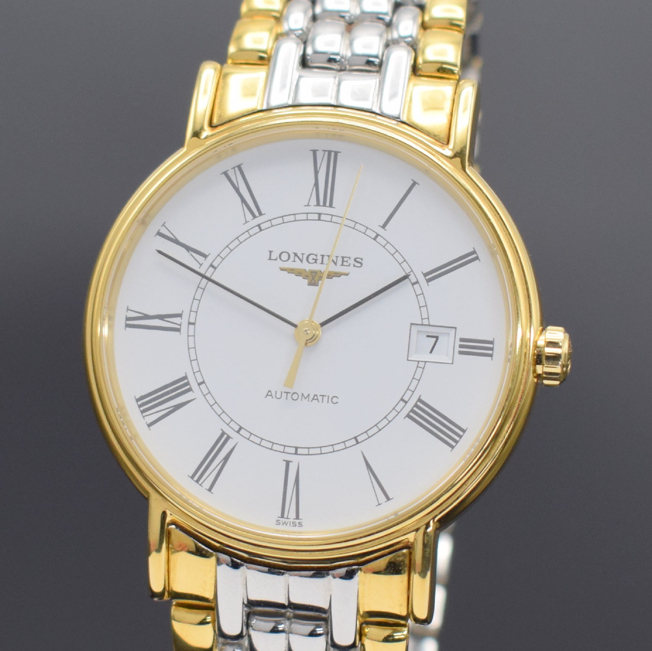 Detail a: LONGINES Herrenarmbanduhr Présence Referenz L4.921.2, Automatik, z. T. verg. Edelstahlgeh. inkl. orig. Gliederband m. dopp. Faltschl., beids. ...
