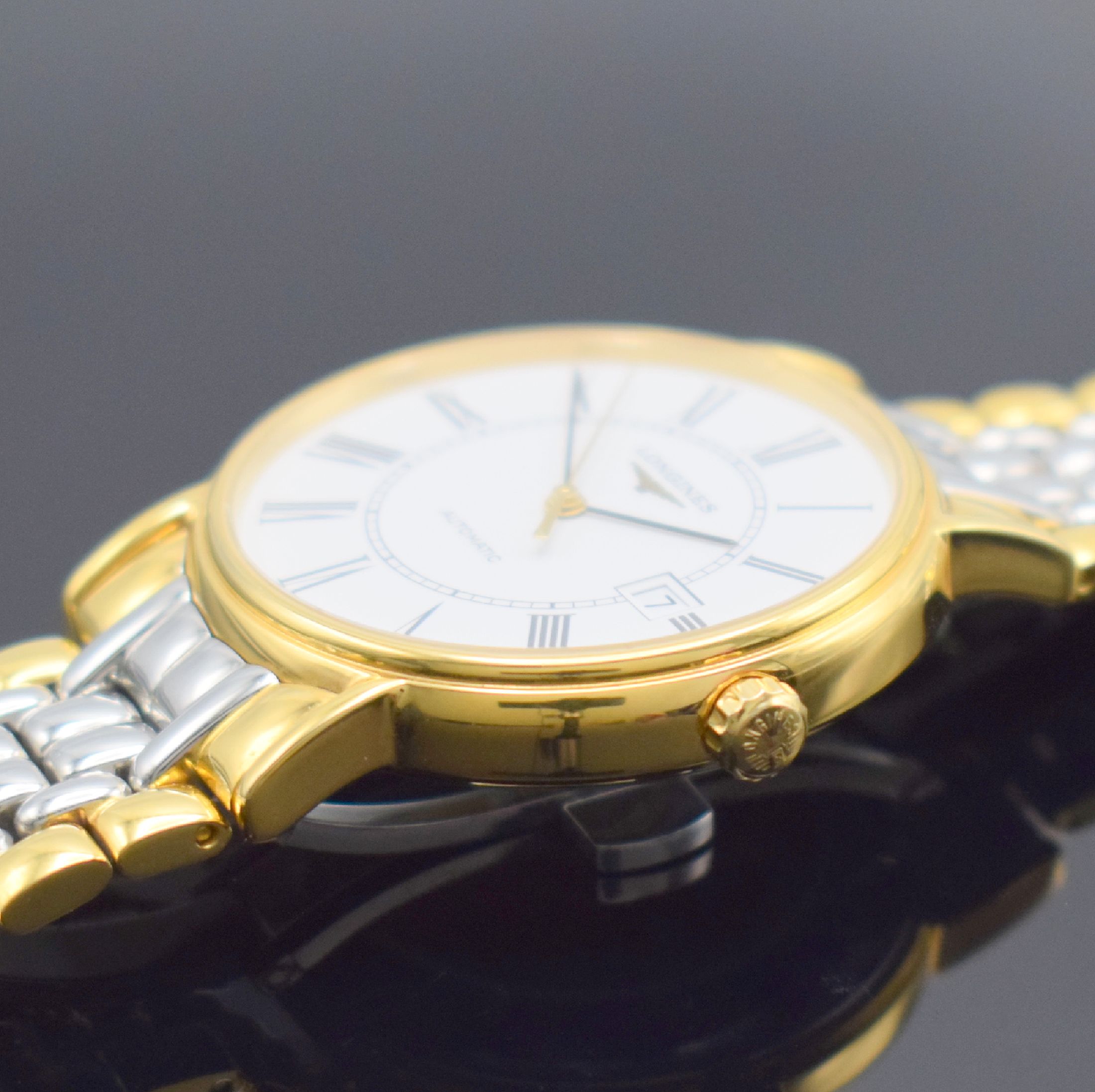 Detail c: LONGINES Herrenarmbanduhr Présence Referenz L4.921.2, Automatik, z. T. verg. Edelstahlgeh. inkl. orig. Gliederband m. dopp. Faltschl., beids. ...