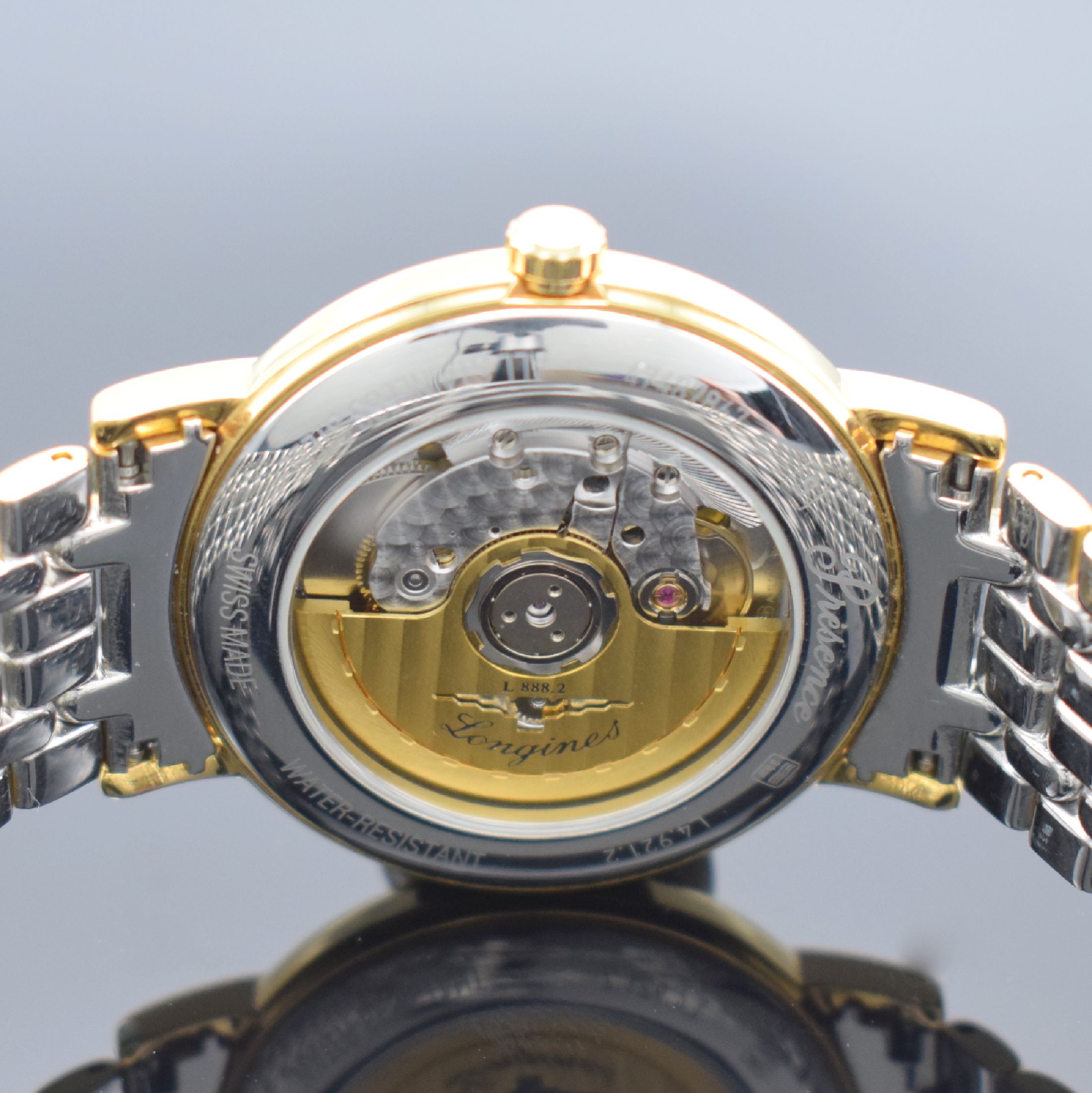 Detail d: LONGINES Herrenarmbanduhr Présence Referenz L4.921.2, Automatik, z. T. verg. Edelstahlgeh. inkl. orig. Gliederband m. dopp. Faltschl., beids. ...