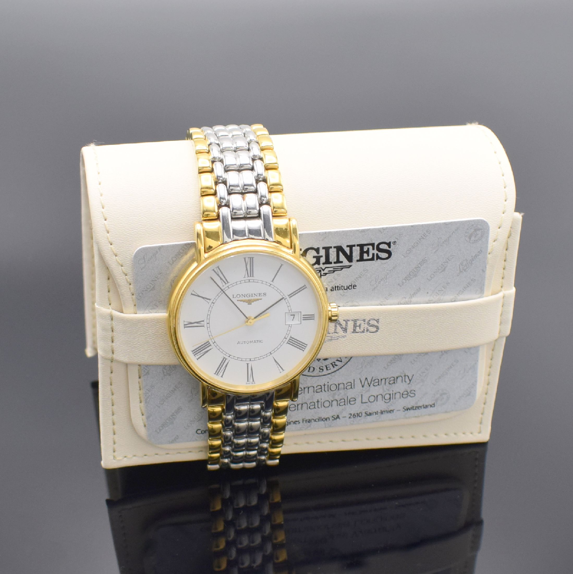 Detail f: LONGINES Herrenarmbanduhr Présence Referenz L4.921.2, Automatik, z. T. verg. Edelstahlgeh. inkl. orig. Gliederband m. dopp. Faltschl., beids. ...