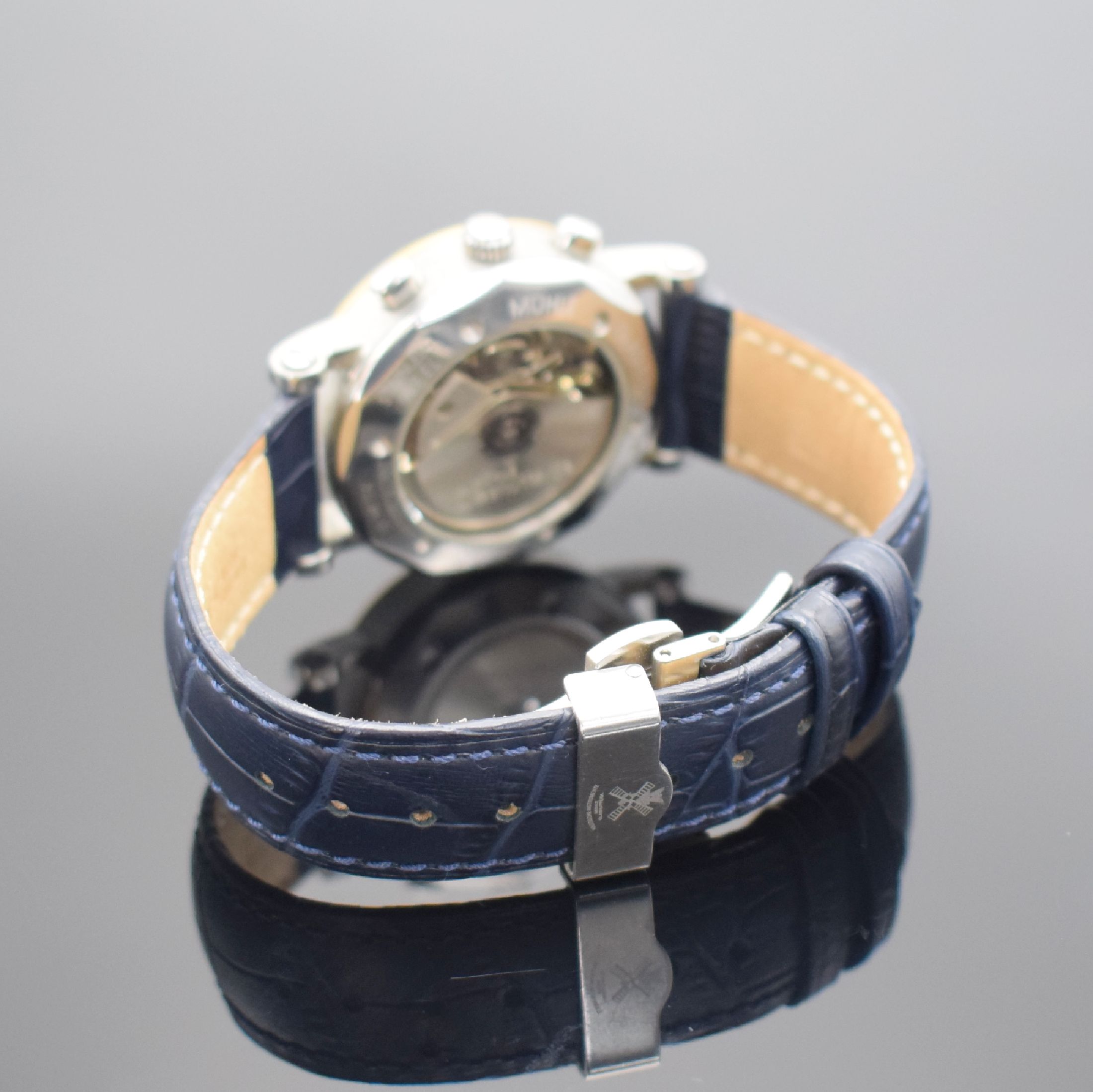 Detail b: MÜHLE GLASHÜTTE Herrenarmbanduhr Chronograph II Referenz M1-31-50, Automatik, Schweiz um 2002, Edelstahlgeh. inkl. Lederband m. orig. dopp. ...