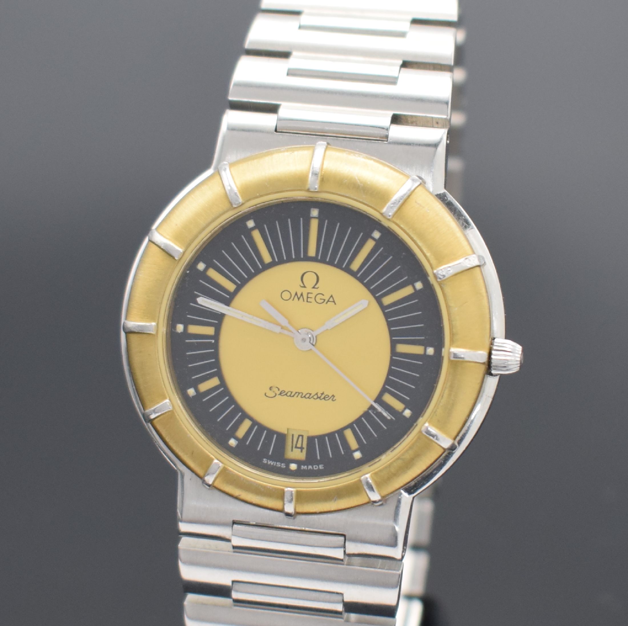 Detail a: OMEGA Armbanduhr Seamaster Dynamic Referenz 196.0301/396.0993, Schweiz um 1990, pultförmiges Edelstahlgeh. inkl. Gliederband m. Faltschl., Lünette ...
