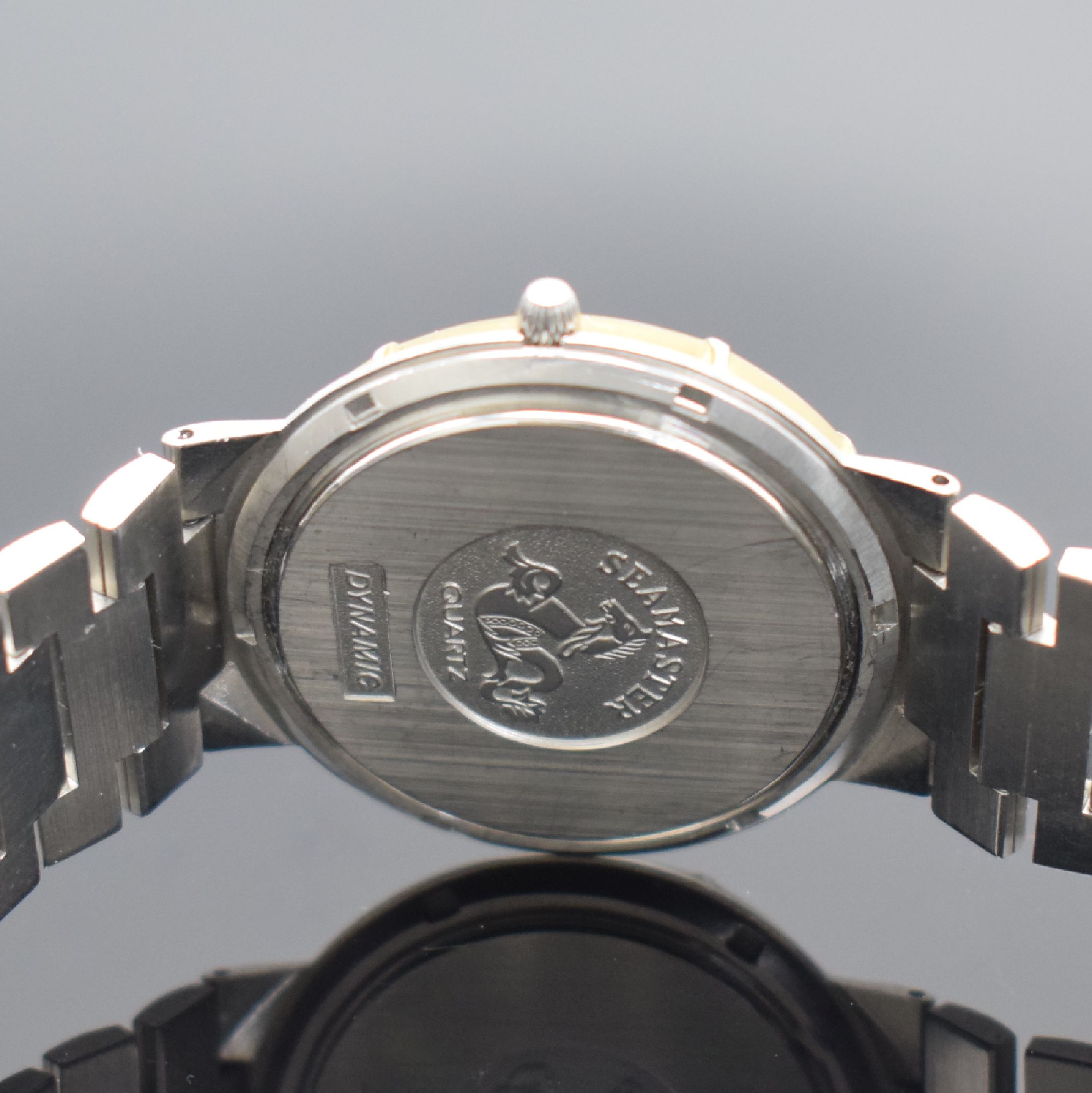 Detail d: OMEGA Armbanduhr Seamaster Dynamic Referenz 196.0301/396.0993, Schweiz um 1990, pultförmiges Edelstahlgeh. inkl. Gliederband m. Faltschl., Lünette ...