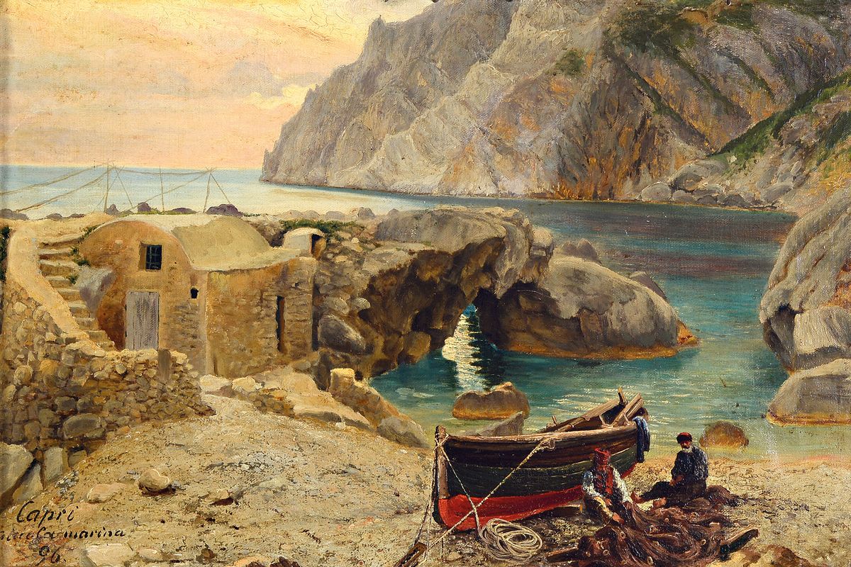Unbekannter Künstler, datiert (18)96, Hafen in Capri, Öl/Holz, links unten bez.: ...marina Capri und dat., ca. 40x58cm, R. ca. 53x70cm