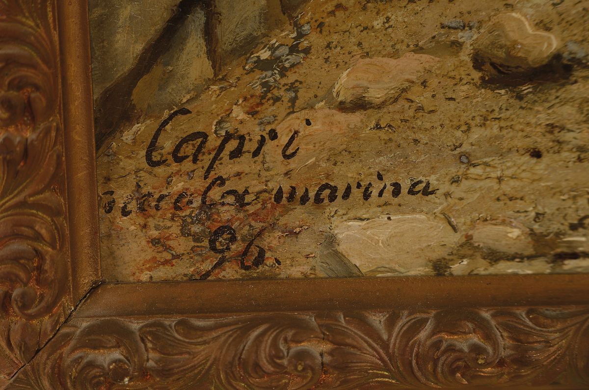 Detail a: Unbekannter Künstler, datiert (18)96, Hafen in Capri, Öl/Holz, links unten bez.: ...marina Capri und dat., ca. 40x58cm, R. ca. 53x70cm