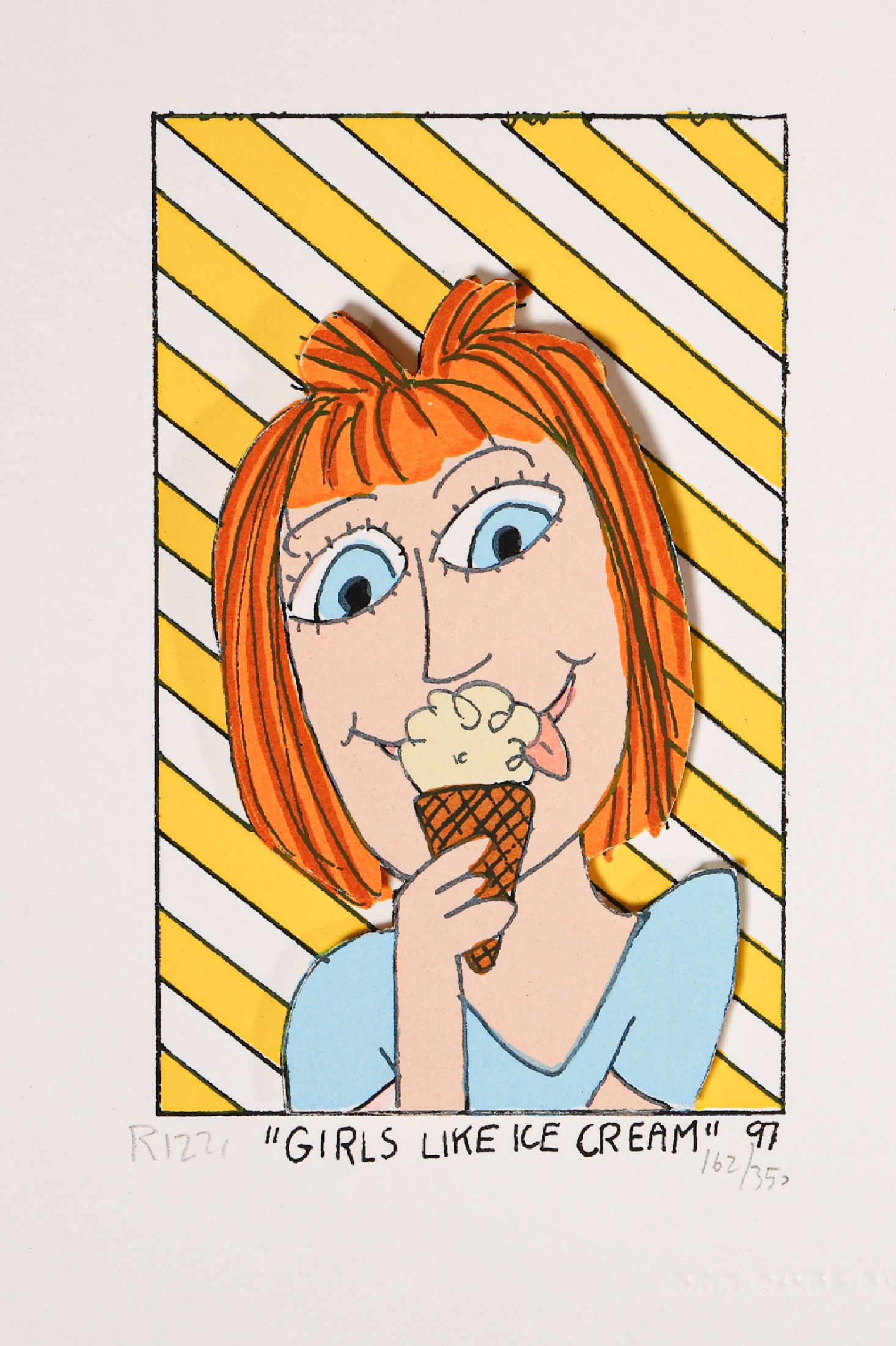 James Rizzi, 1950-2011 New York, Girls like Ice Cream, dreidimensionale Farblithographie von 1997, handsigniert und num. 162/350, ca. 10.5x7cm