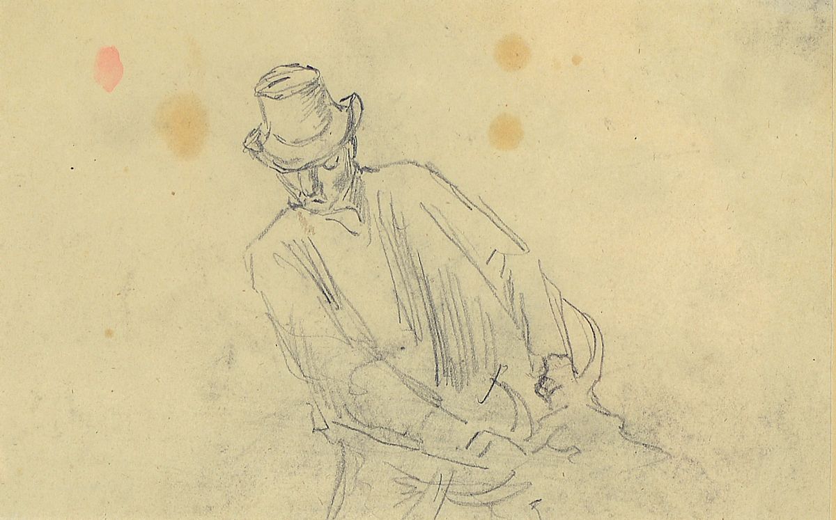 Detail a: Anton Burger, 1824-1905 Kronberg, 11 Skizzenblätter, Bleistift auf Papier, Porträts und kleine Landschaften etc., versch. Größen, u.Gl. in 5 ...