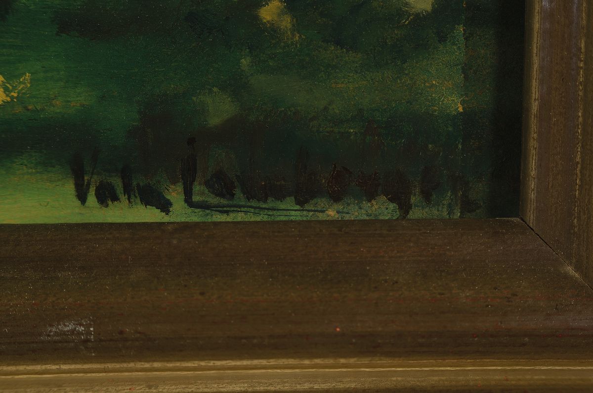 Detail a: Valm Lowebergen, Maler der 1. Hälfte des 20. Jh., Blick durch den Schlosspark auf SchlossCharlottenburg in Berlin, mit ...