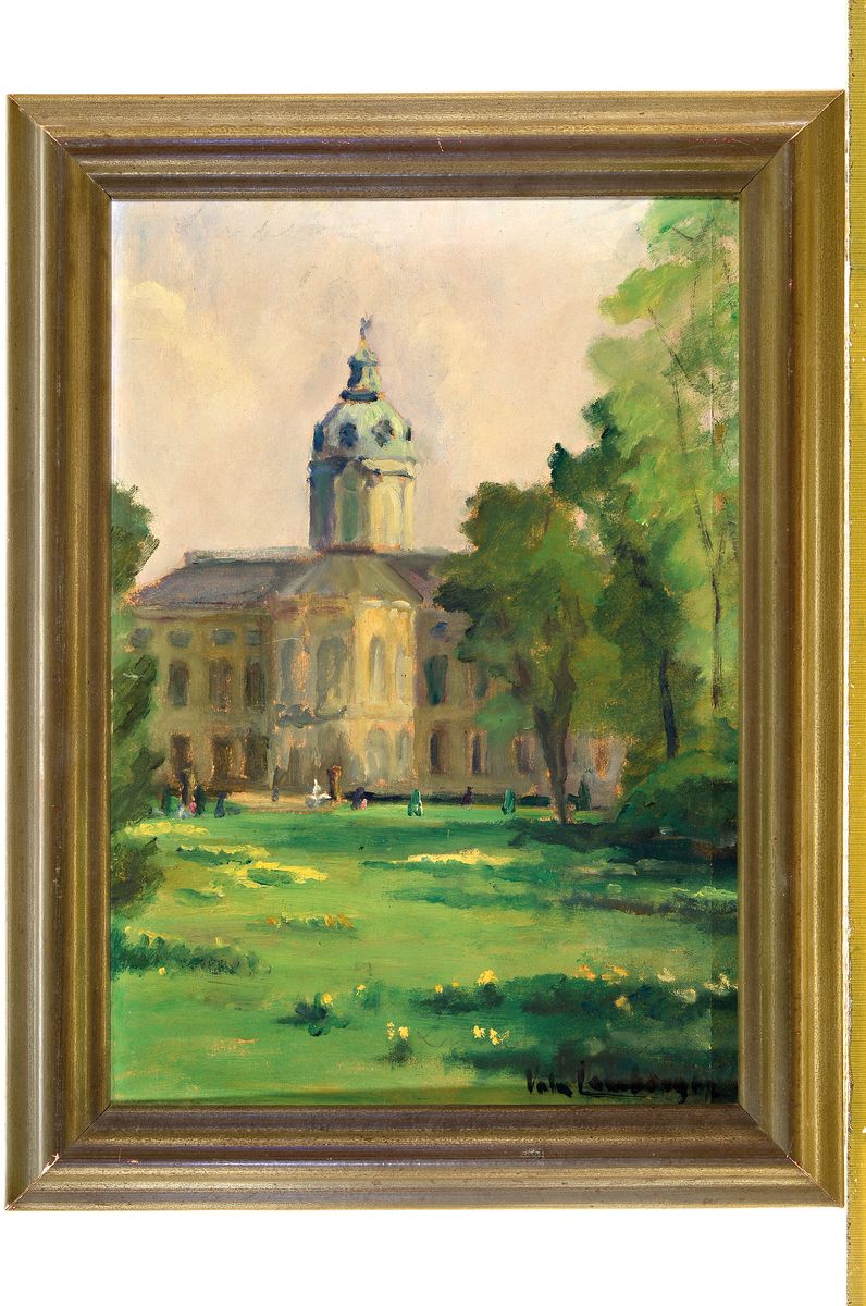 Detail k: Valm Lowebergen, Maler der 1. Hälfte des 20. Jh., Blick durch den Schlosspark auf SchlossCharlottenburg in Berlin, mit ...