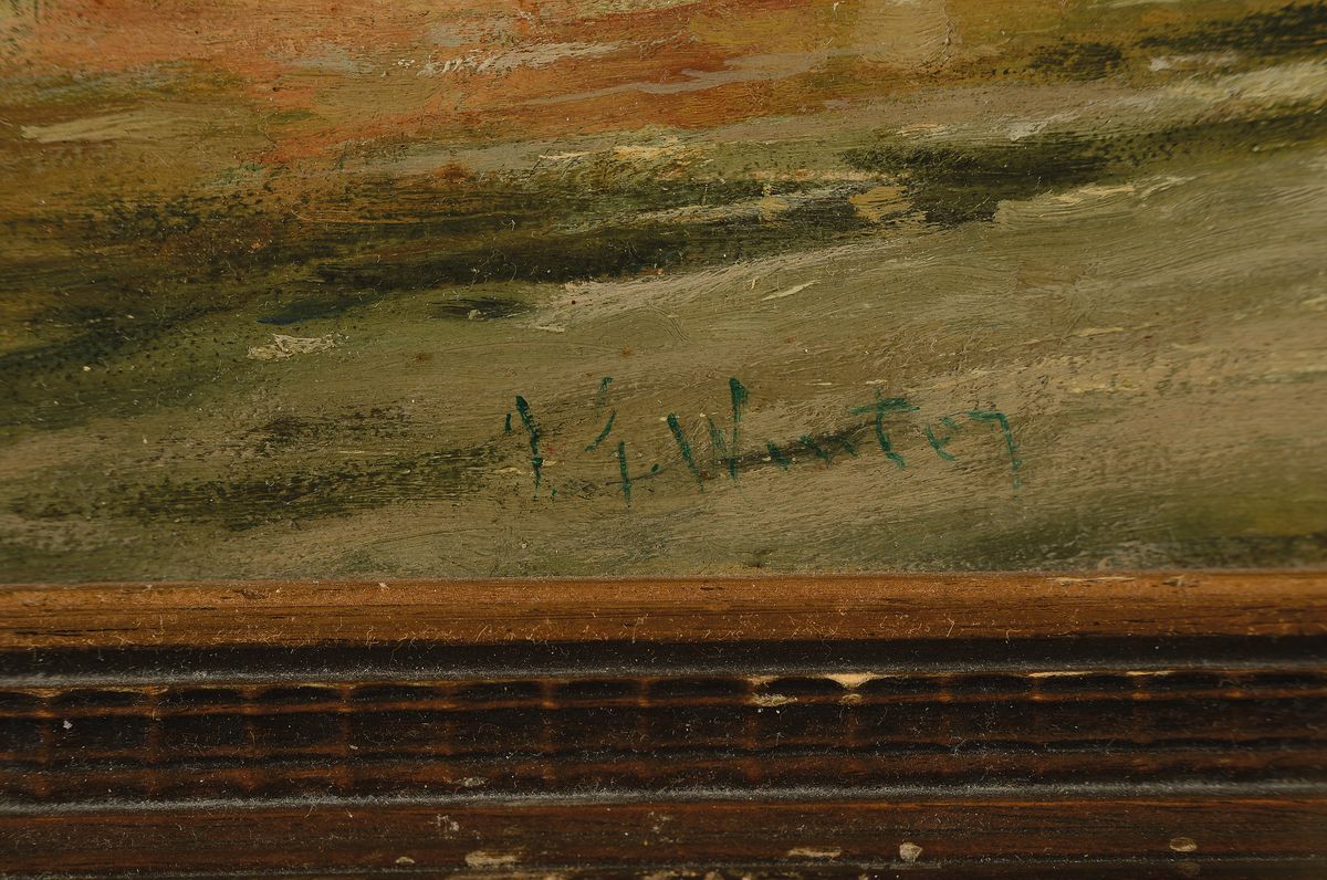 Detail a: J.G. Winter, um 1900, Weidende Kühe auf einer Wiese neben einem Bach, Öl/Lwd, links unten signiert, ca. 35x45cm, R. ca. 50x60cm