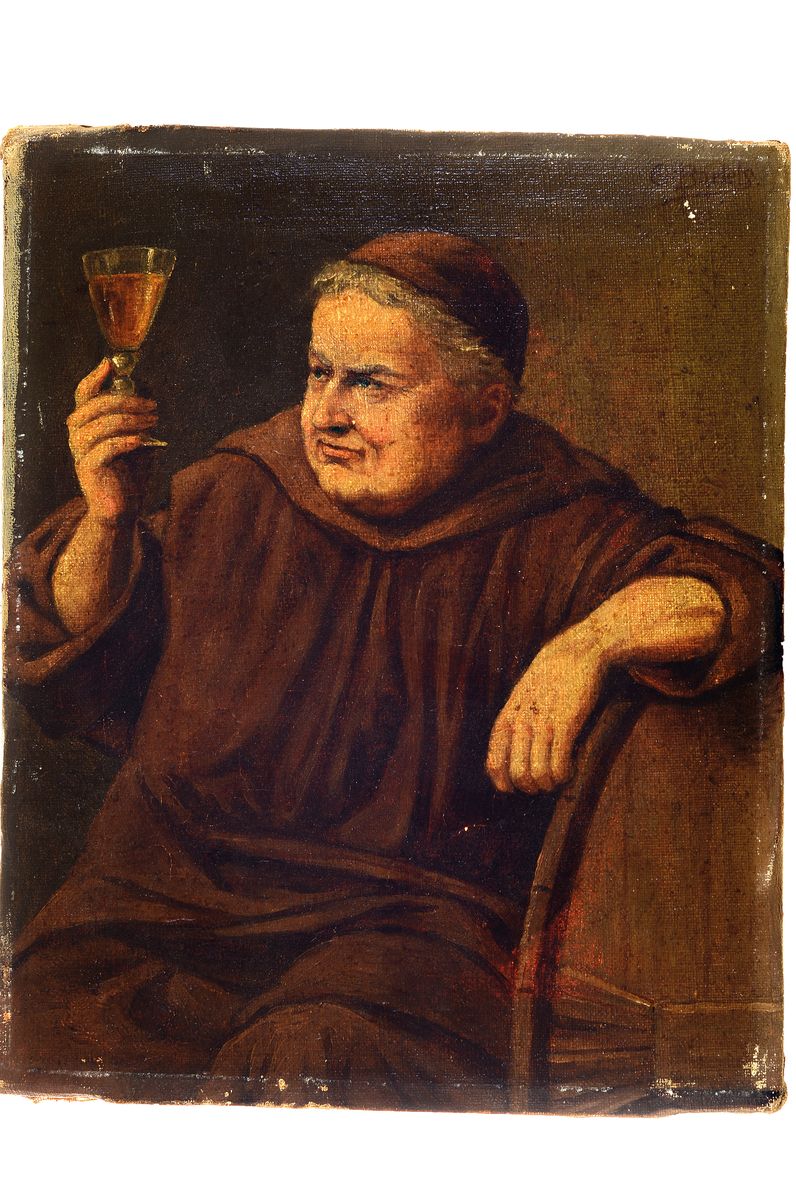 O. Bartels, Münchener Maler, um 1900, Mönch mit erhobenem Weinglas, Öl/Lwd, rechts oben signiert, ca. 27x21cm