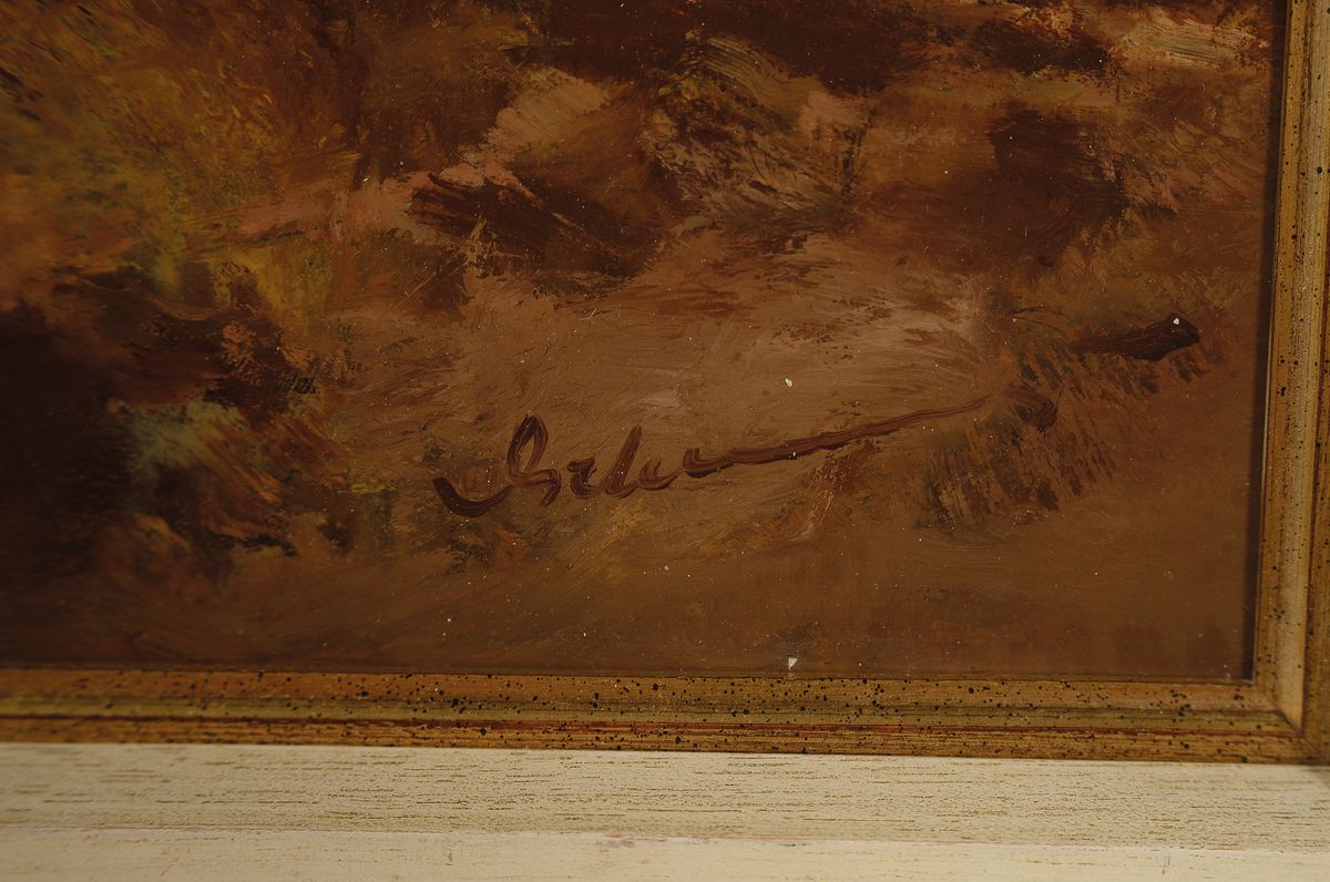 Detail a: Gerhard Dickmeis, 1918 Heinsberg - 1978 Jülich, Lehre zum Plakatmaler, "Im Hasenstall", Öl/Lwd, signiert, 80x70 cm, Rahmen 92x81 cm, l. ...