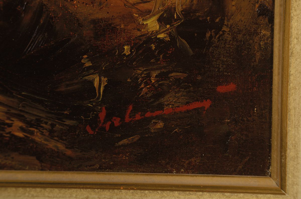 Detail a: Gerhard Dickmeis, 1918 Heinsberg - 1978 Jülich, Lehre zum Plakatmaler, Fischer beim an Land schleppen ihres Kahns, Öl/Lwd, signiert, 70x80 cm, ...