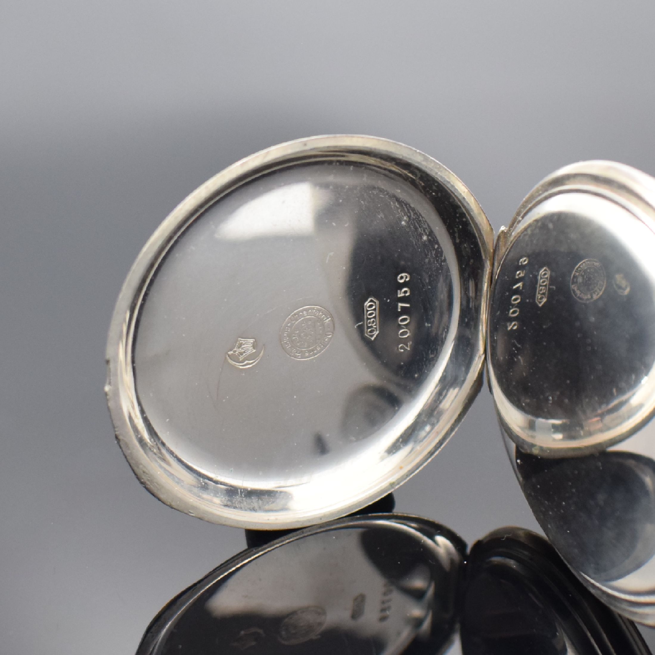 Detail d: DEUTSCHE PRÄZISIONSUHR "Original Glashütte" Savonette in 800er Silber, Deutschland um 1910, glattes Silbergeh., Silbercuvette, ...