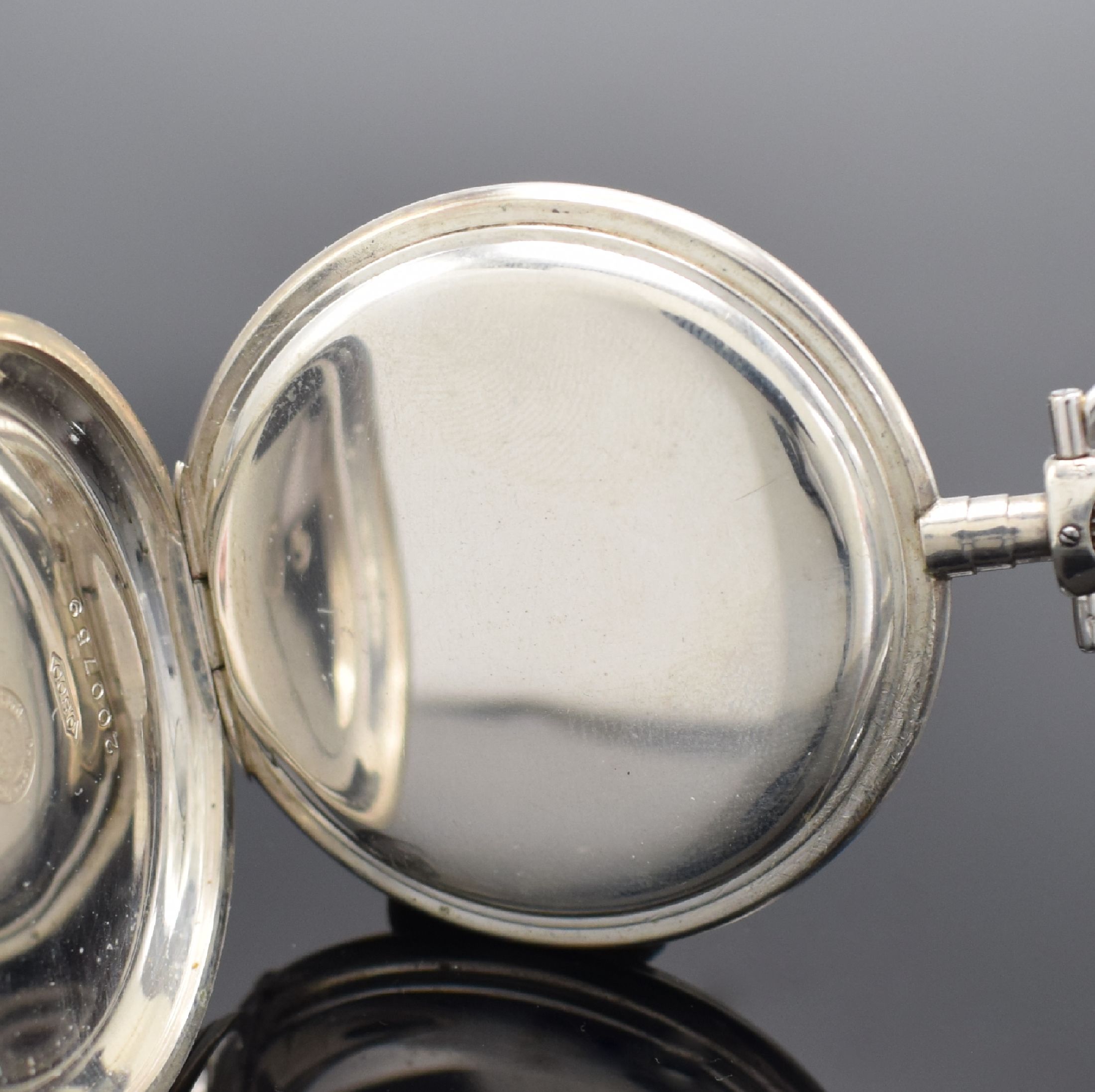Detail e: DEUTSCHE PRÄZISIONSUHR "Original Glashütte" Savonette in 800er Silber, Deutschland um 1910, glattes Silbergeh., Silbercuvette, ...