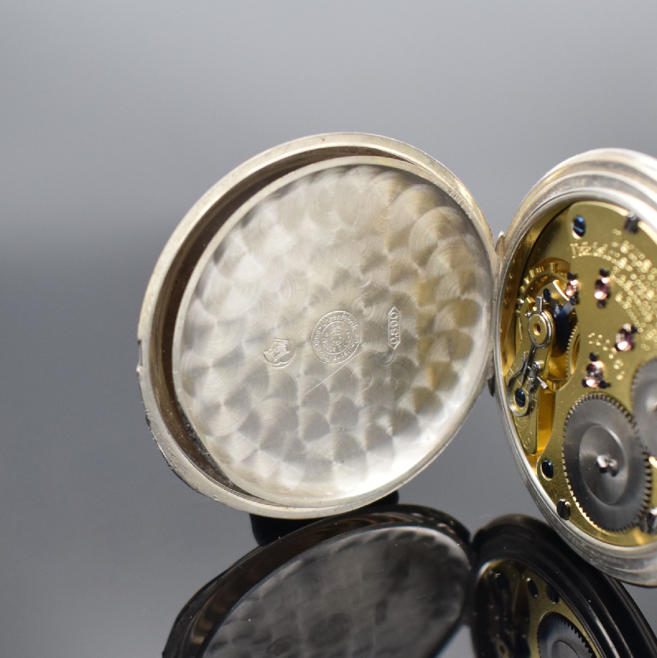 Detail f: DEUTSCHE PRÄZISIONSUHR "Original Glashütte" Savonette in 800er Silber, Deutschland um 1910, glattes Silbergeh., Silbercuvette, ...