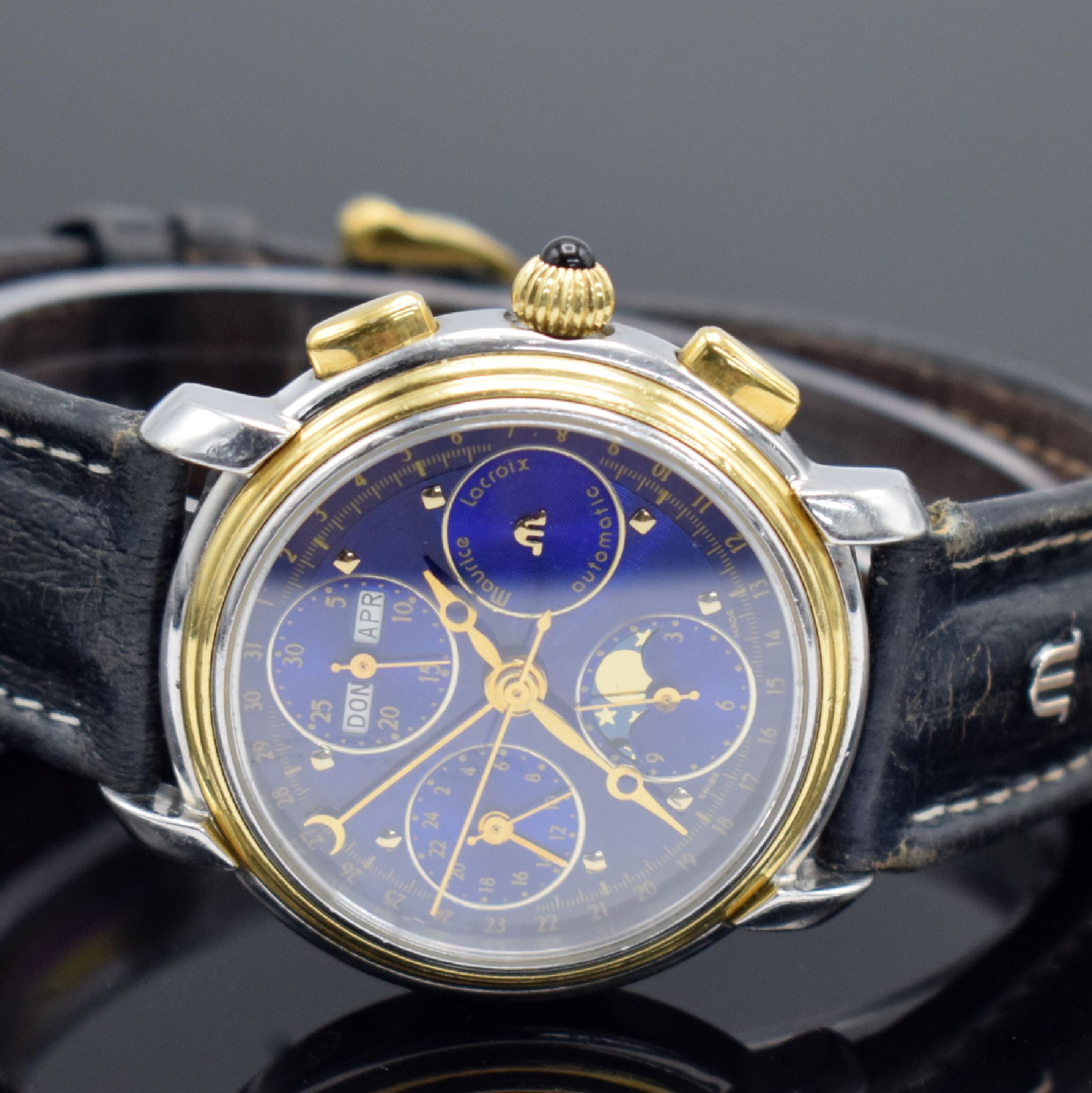 Detail b: MAURICE LACROIX Herrenarmbanduhr mit Chronograph & Vollkalender Referenz 66412, Schweiz um 1994, Automatik, beids. vergl. Gehäuse in Edelstahl & ...