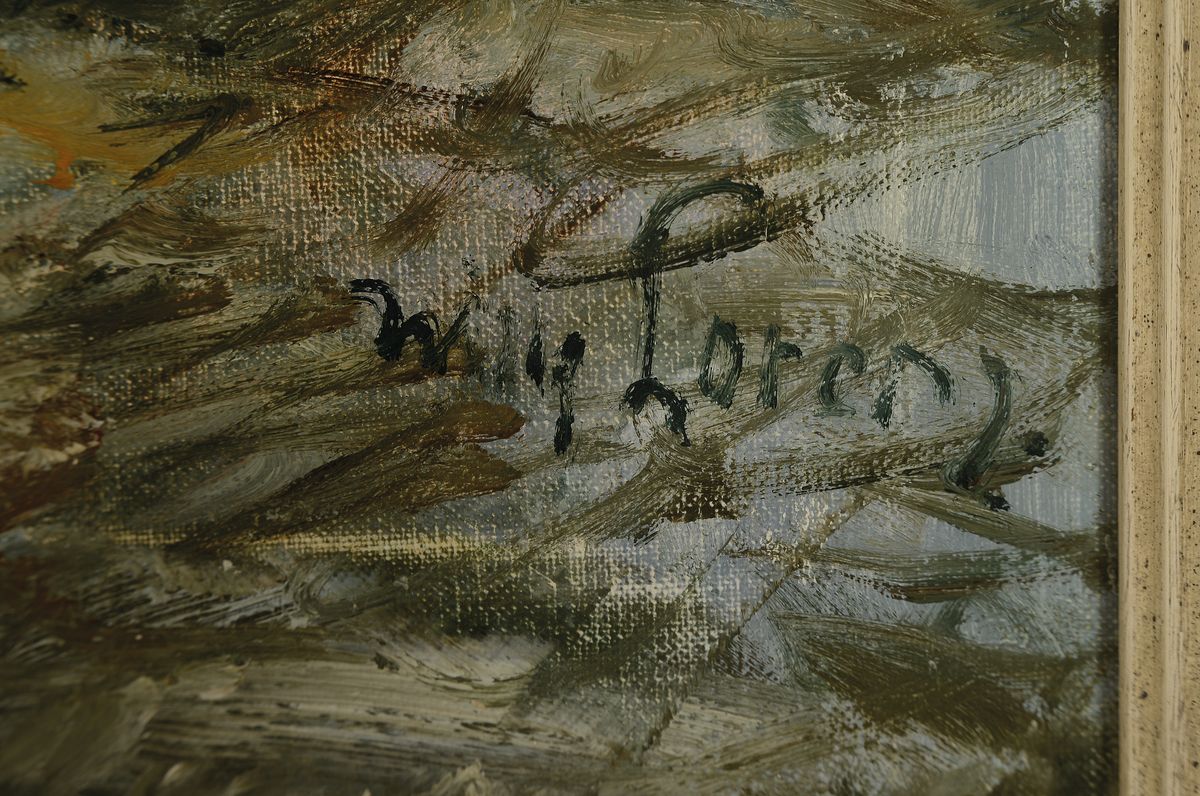 Detail a: Willy Lorenz, 1901-1981 Köln, deutscher Tiermaler der Düsseldorfer Schule, hier: Wildschweine im Schnee, Öl/Lwd, rechts unten signiert, ca. ...