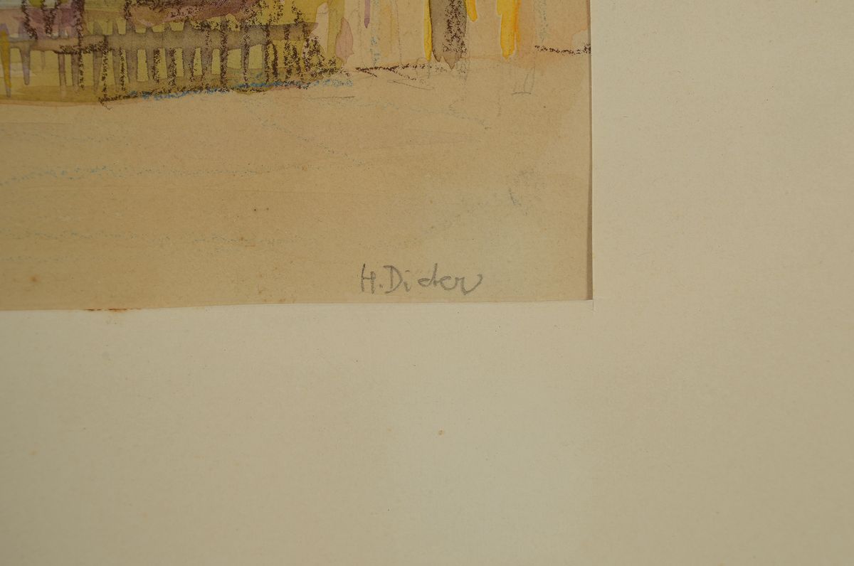 Detail a: Hans Dieter, 1881 Mannheim - 1968 Tuttlingen , Aquarell, Stadtansicht mit Blick auf den Bodensee und bunter Figurenstaffage, rechts unten signiert, ...