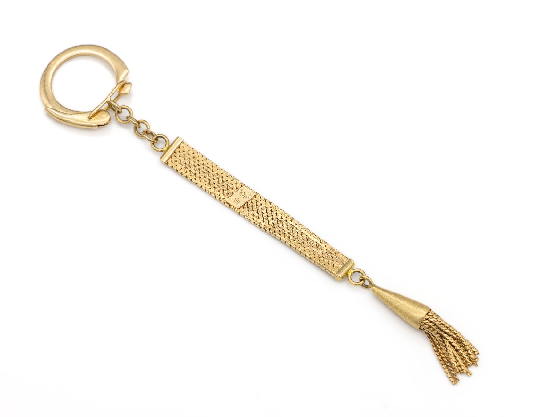 18 kt Gold Schlüsselanhänger, GG 750/000, Italien, L. ca. 13 cm, bewegl. Abhängung mit Quasten, ca. 13.8 g