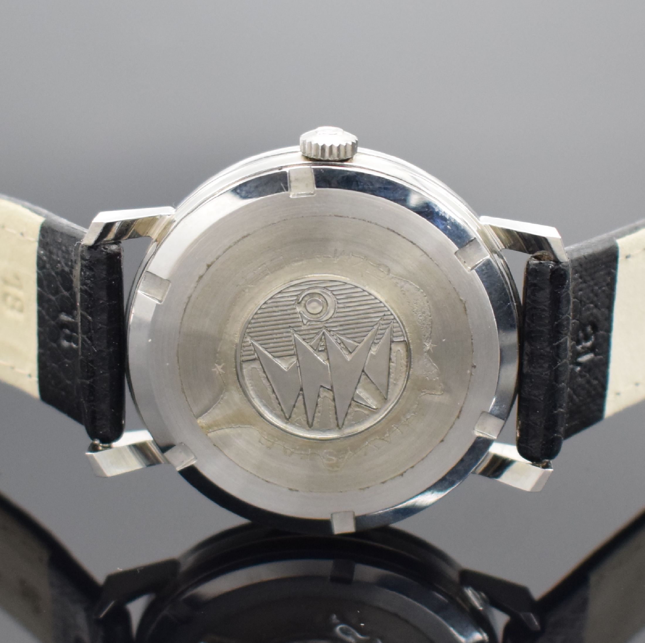 Detail c: CYMA Navystar De Luxe nahezu neuwertige Herrenarmbanduhr in Stahl, Schweiz um 1965, Handaufzug, Boden verschr., sehr schönes, außergew. silb. orig. ...