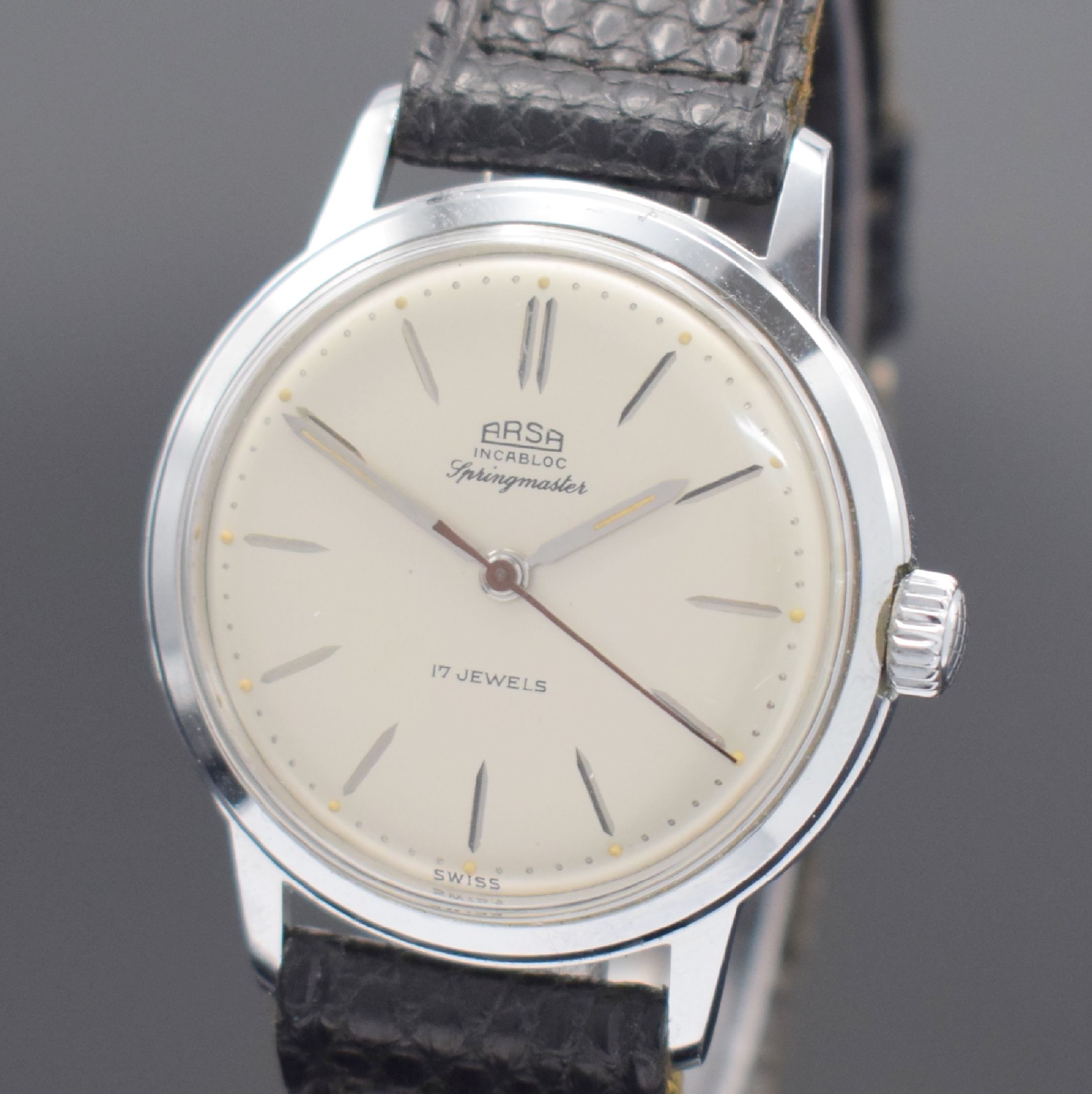Detail a: ARSA Springmaster sehr seltene & gut erhaltene Armbanduhr mit springender Zentralsekunde, Schweiz um 1960, Handaufzug, verchr. Geh., Stahlboden ...