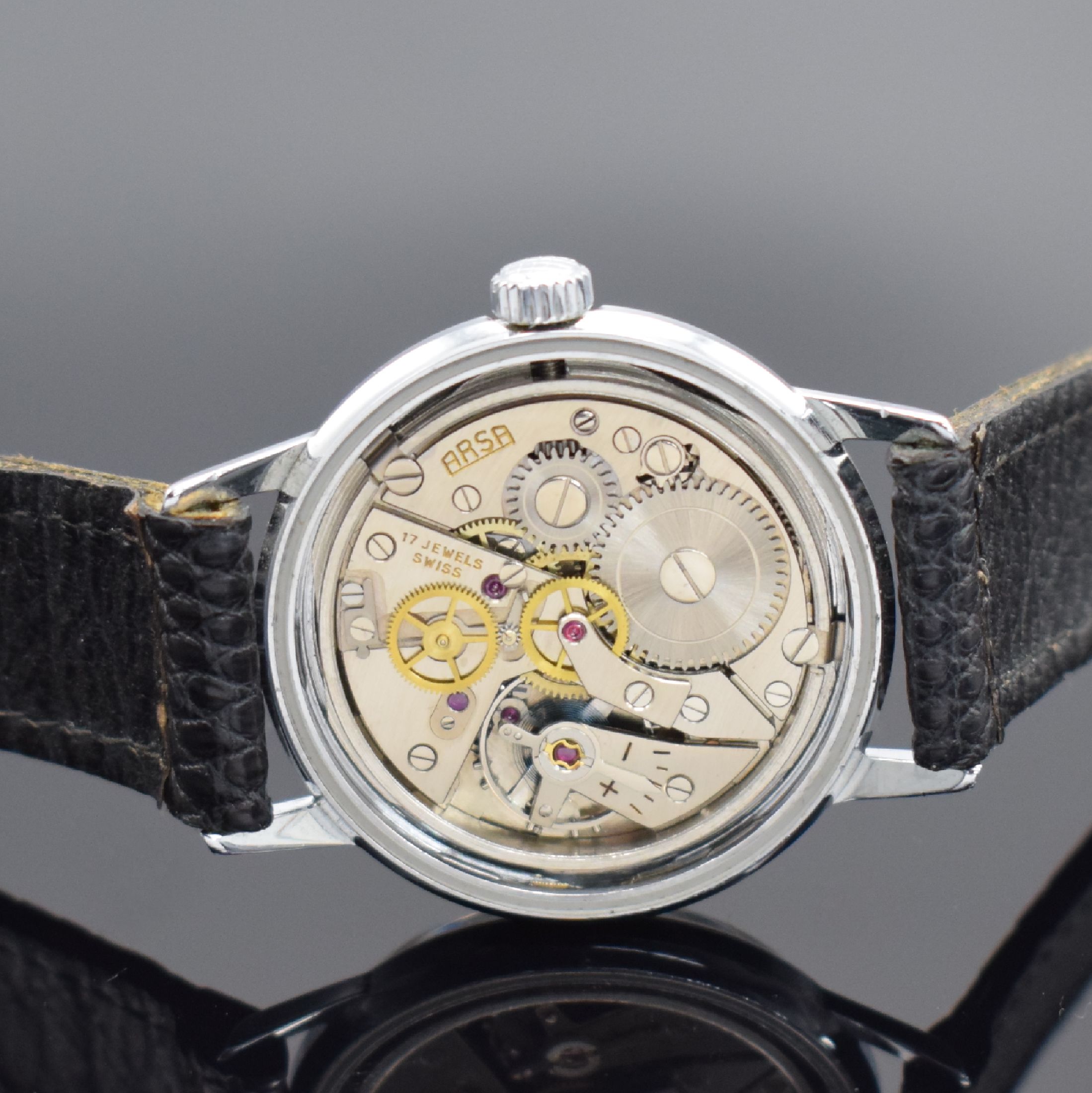 Detail d: ARSA Springmaster sehr seltene & gut erhaltene Armbanduhr mit springender Zentralsekunde, Schweiz um 1960, Handaufzug, verchr. Geh., Stahlboden ...