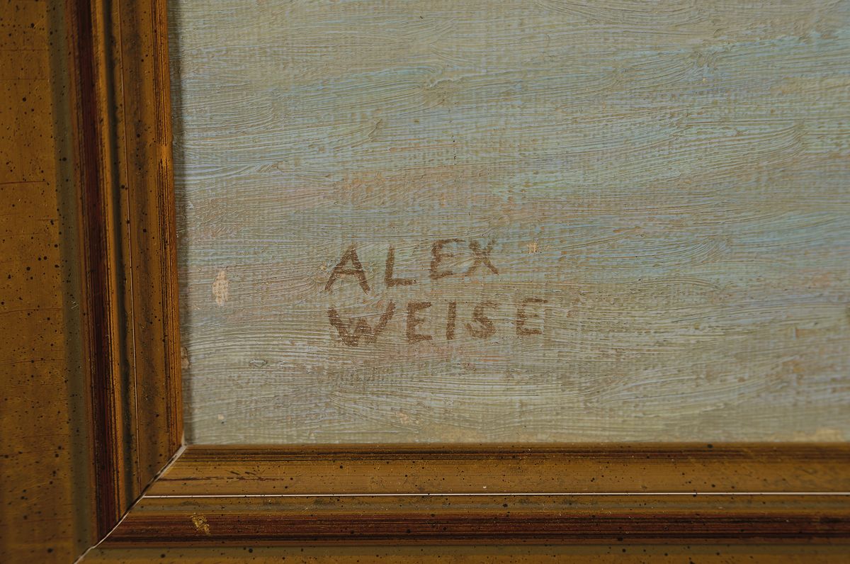 Detail l: Alexander Weise, 1883 Odessa-1960 München, verschneite Alpenlandschaft, Öl/Lwd, links unten signiert "Alex Weise", ca. 70x78cm/86x93cm, ...