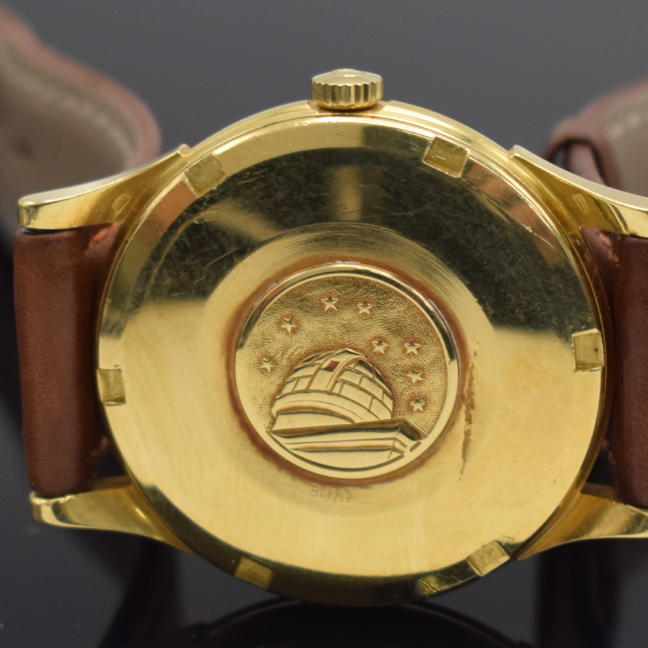Detail d: OMEGA Constellation Herrenarmbanduhr in GG 750/000 Referenz 14363/4 SC 61, Schweiz um 1962, Automatik, verschr. Geh., orig. Glas, Krone später, ...